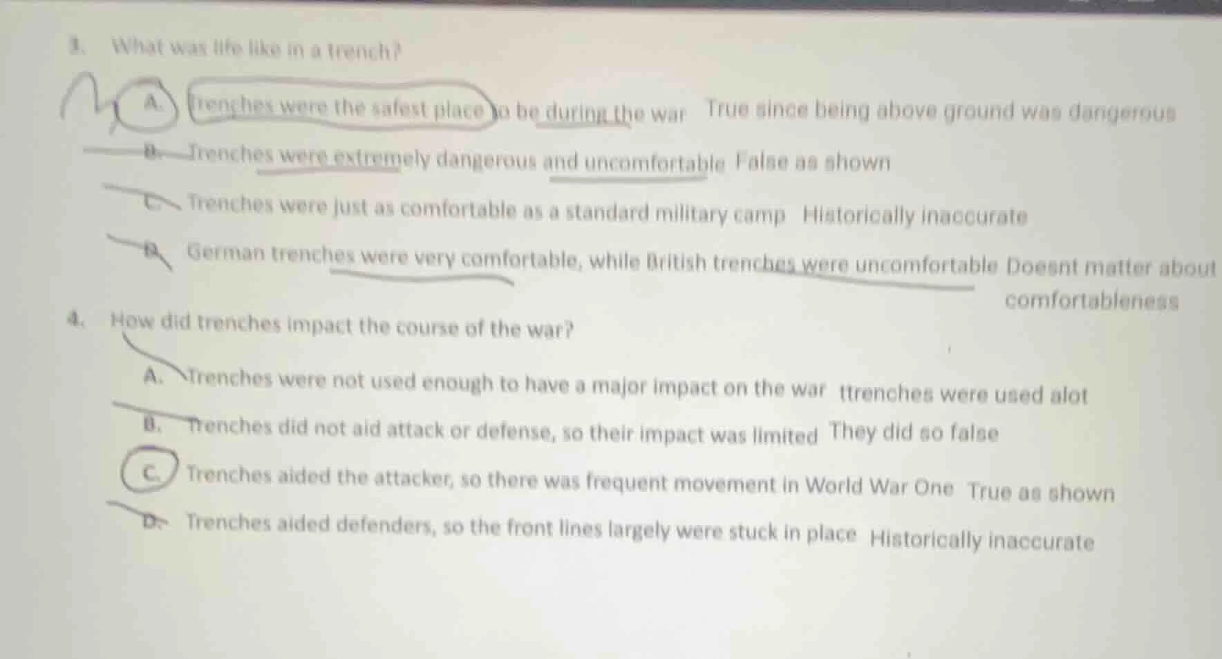 3. what was life like in a trench? a. trenches were the safest place to…