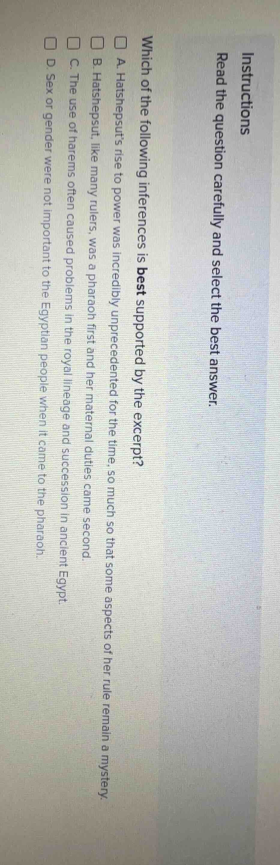 instructions read the question carefully and select the best answer. wh…