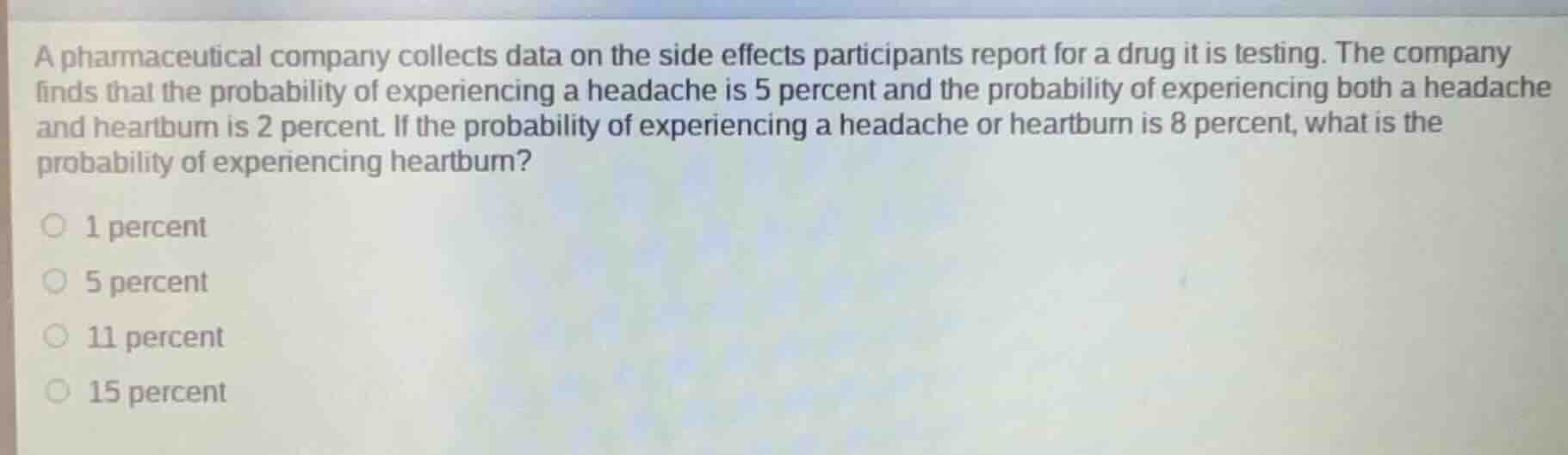 a pharmaceutical company collects data on the side effects participants…