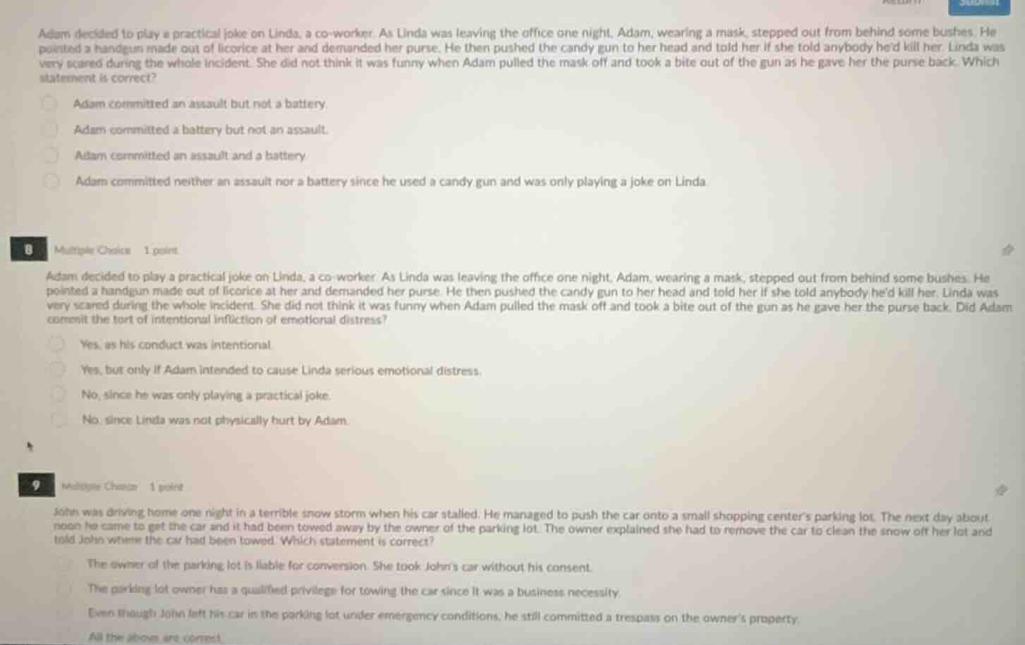 adam decided to play a practical joke on linda, a co - worker. as linda…