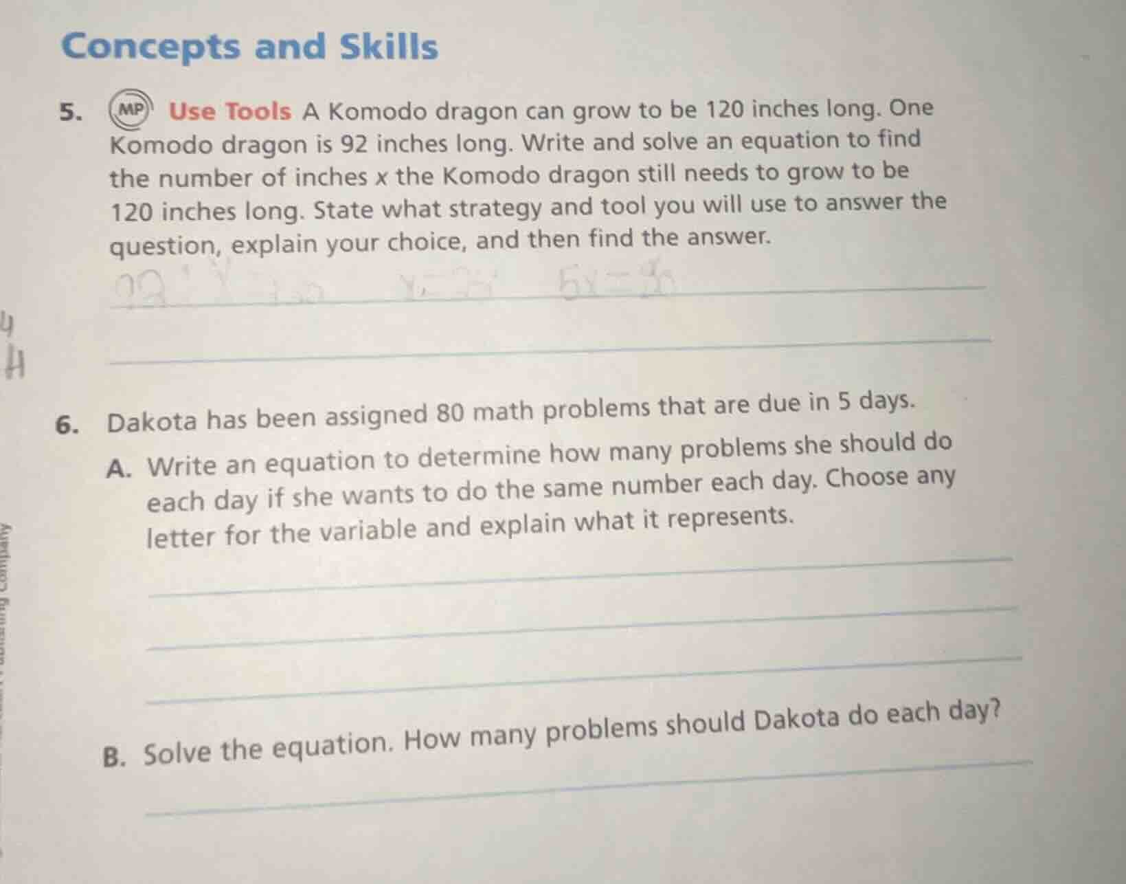 concepts and skills 5. (mp) use tools a komodo dragon can grow to be 12…