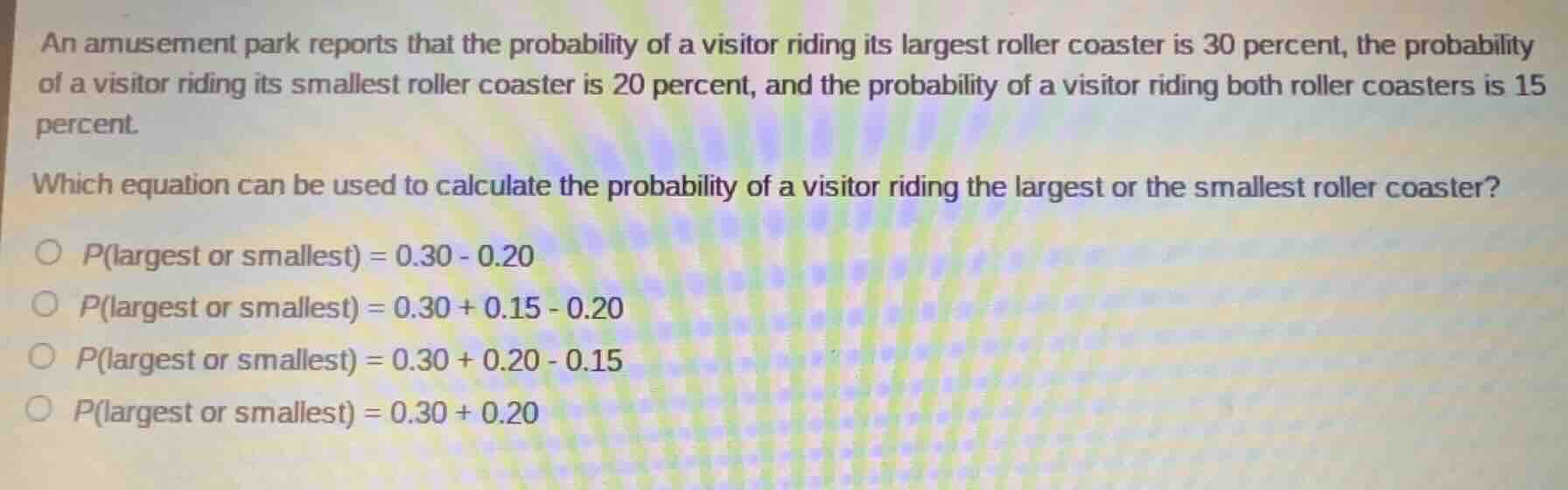 an amusement park reports that the probability of a visitor riding its …