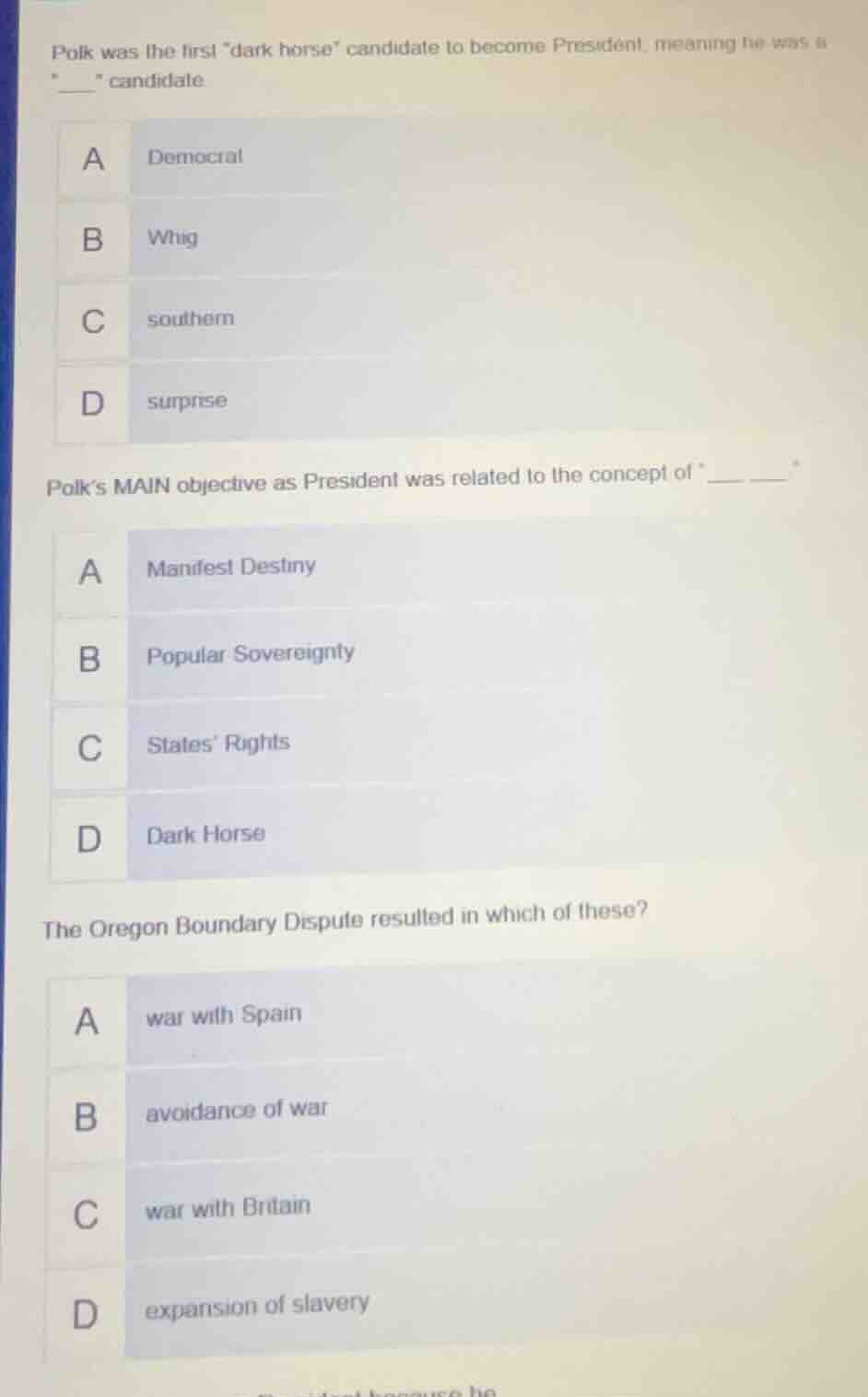 polk was the first \dark horse\ candidate to become president, meaning …