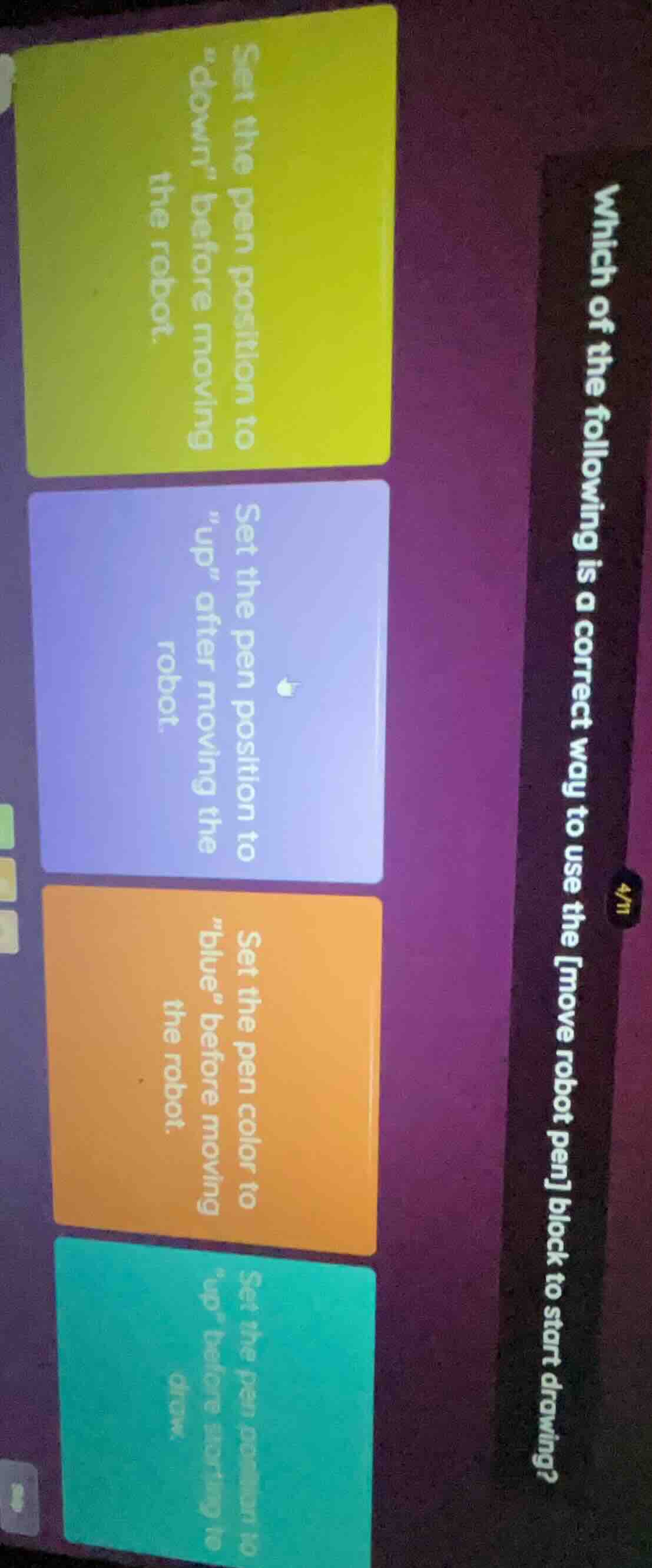 which of the following is a correct way to use the move robot pen block…