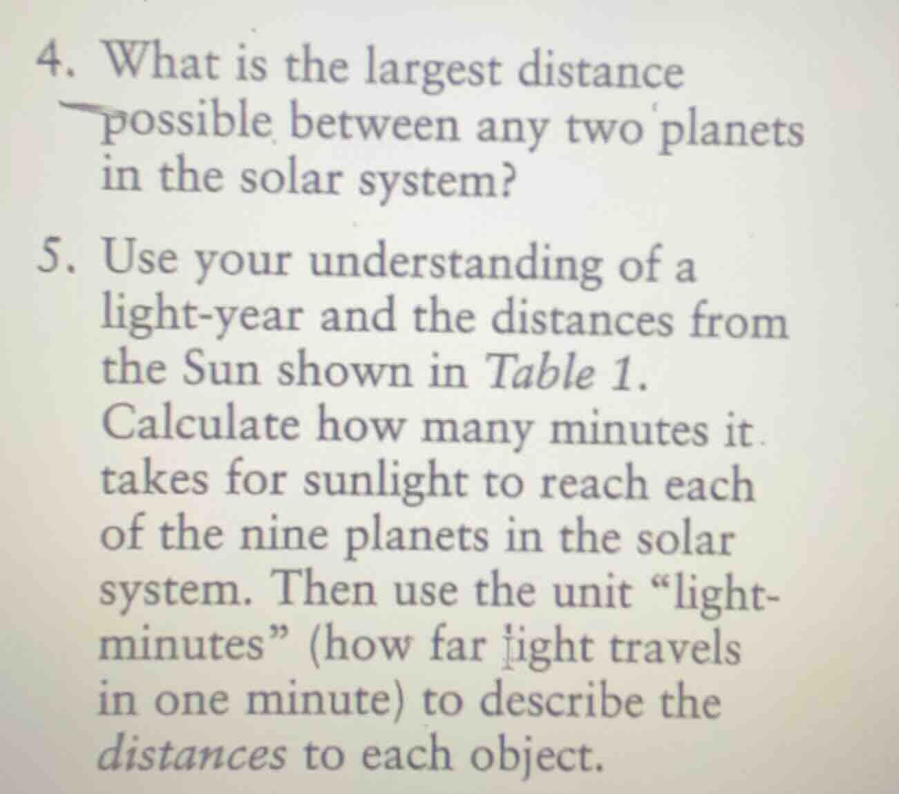 4. what is the largest distance possible between any two planets in the…
