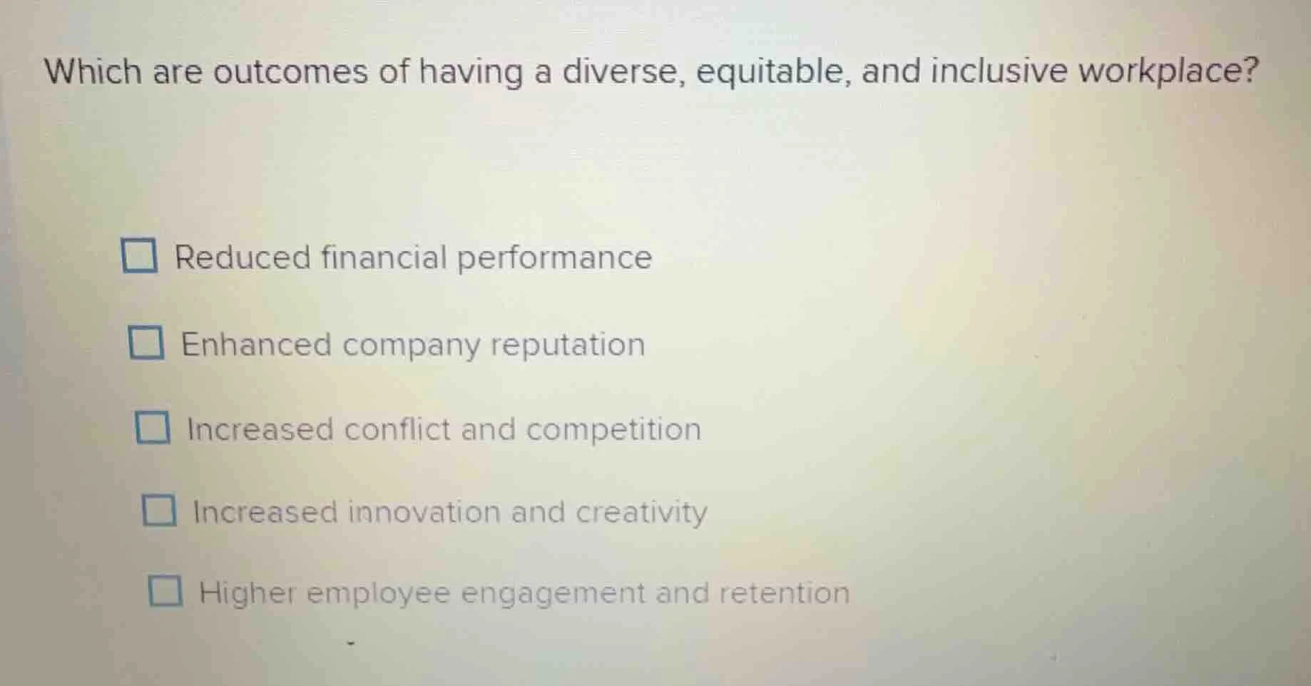 which are outcomes of having a diverse, equitable, and inclusive workpl…