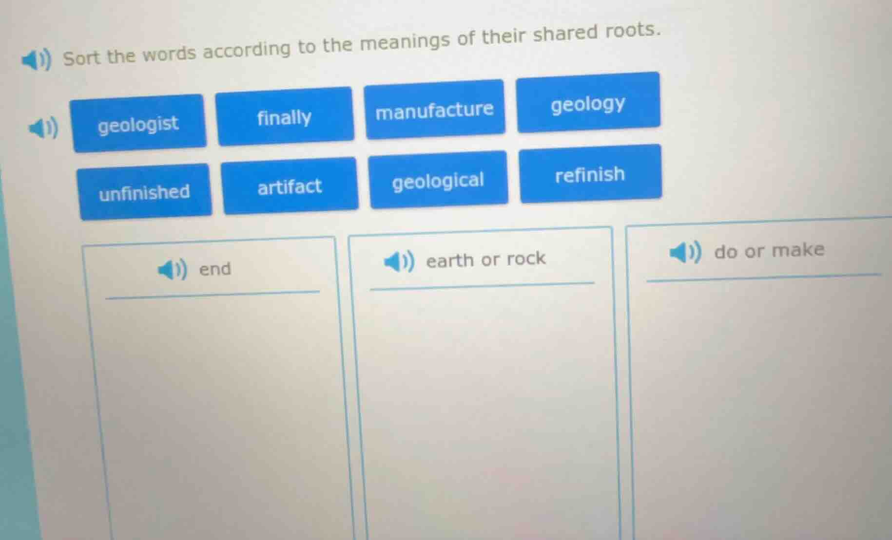 sort the words according to the meanings of their shared roots. geologi…