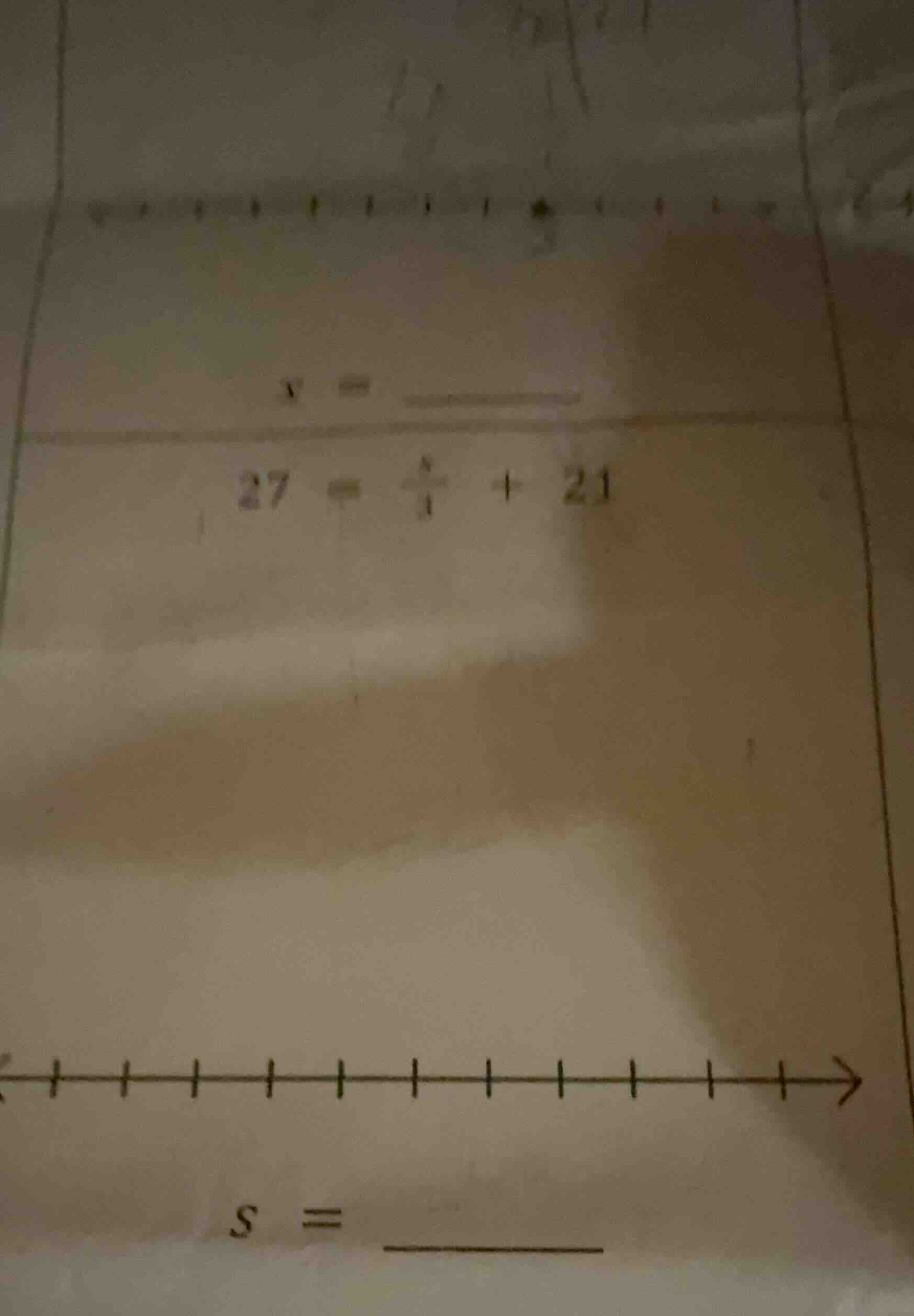 27 = \\frac{s}{3} + 21\ s = \\underline{\\quad\\quad}