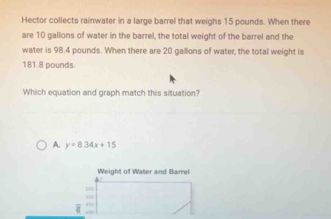 hector collects rainwater in a large barrel that weighs 15 pounds. when…