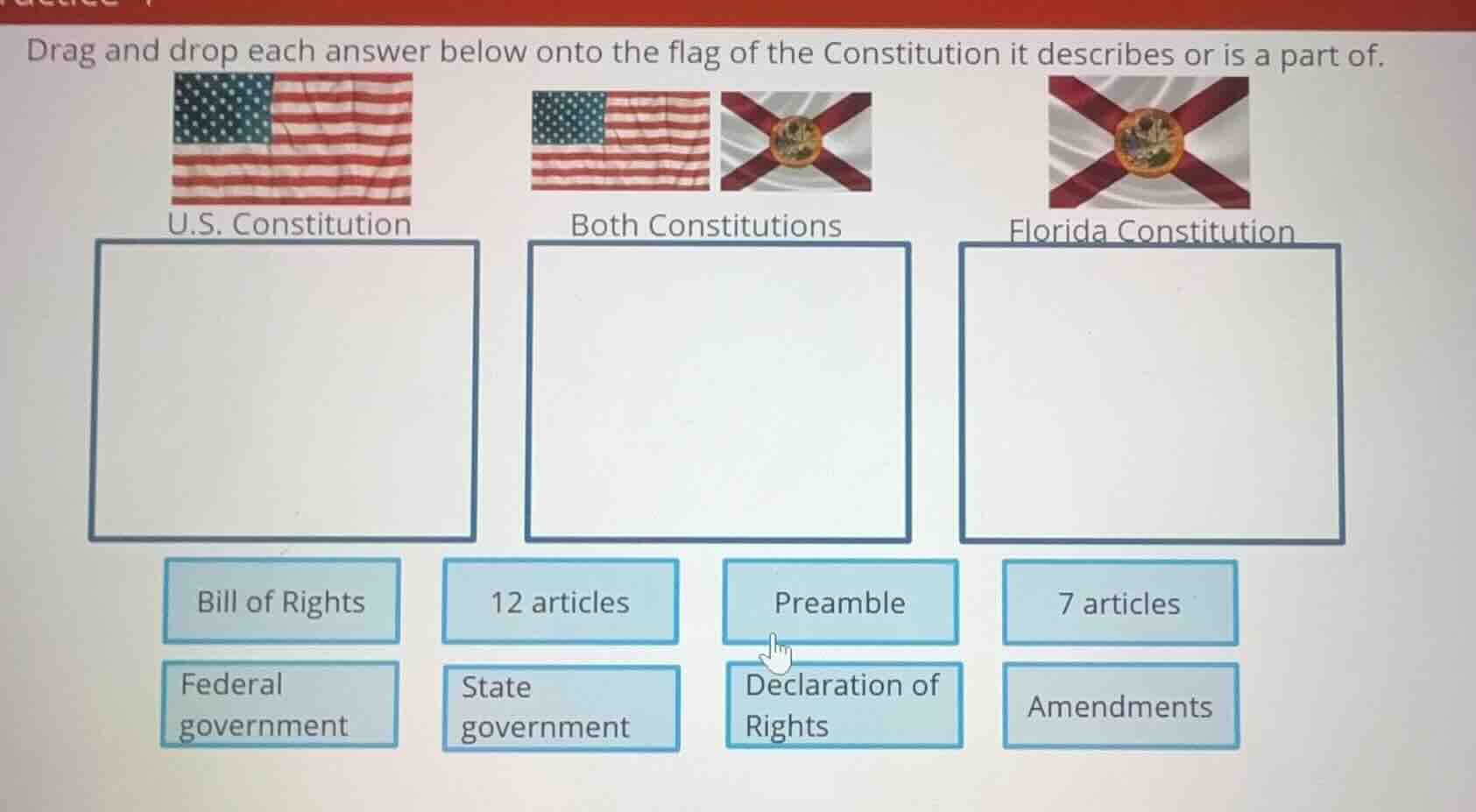 drag and drop each answer below onto the flag of the constitution it de…