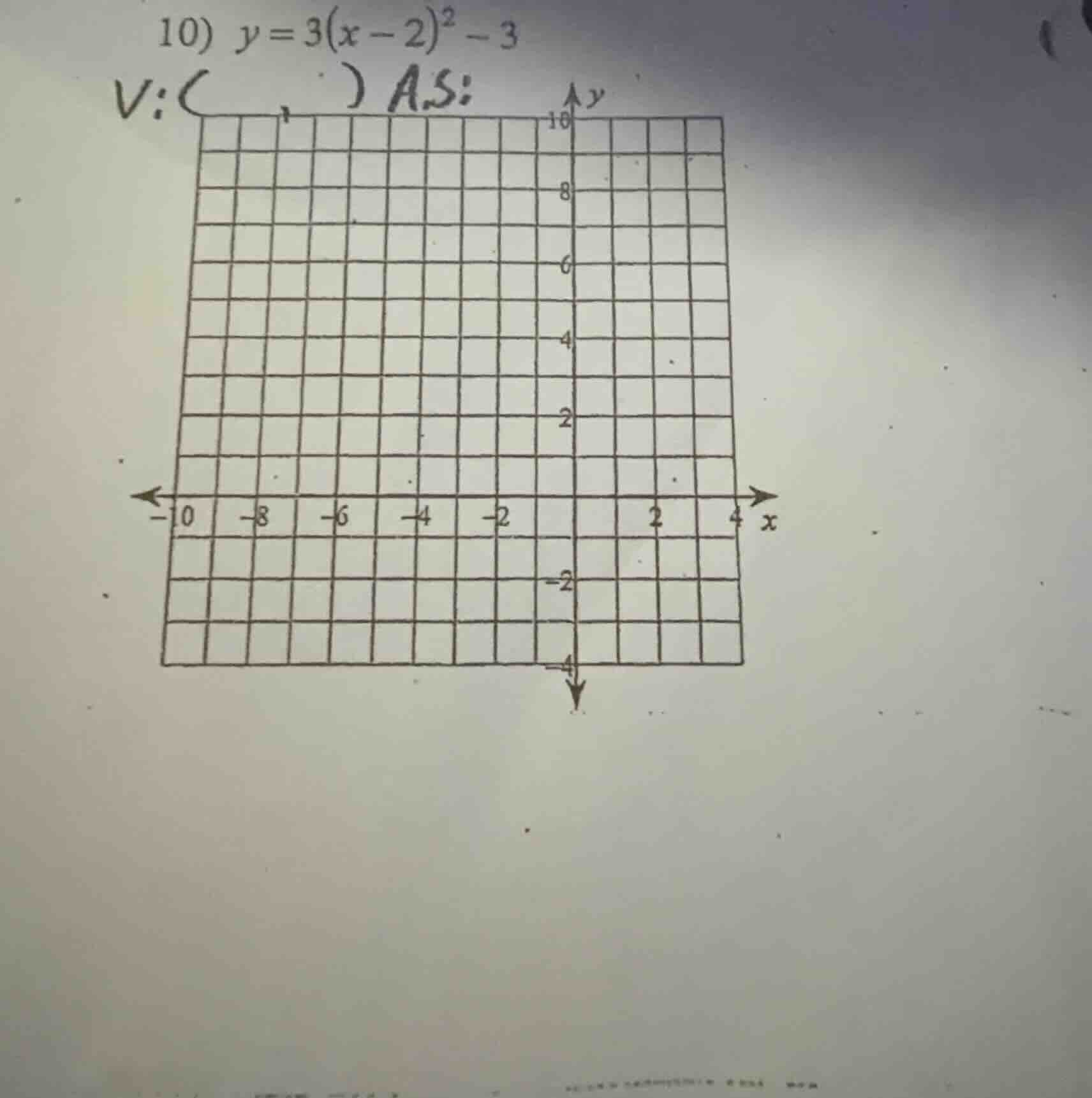 10) $y = 3(x - 2)^2 - 3$ v:( , ) a.s: