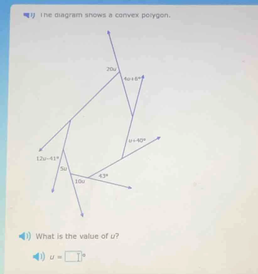 the diagram shows a convex polygon. what is the value of ( u )? ( u = s…