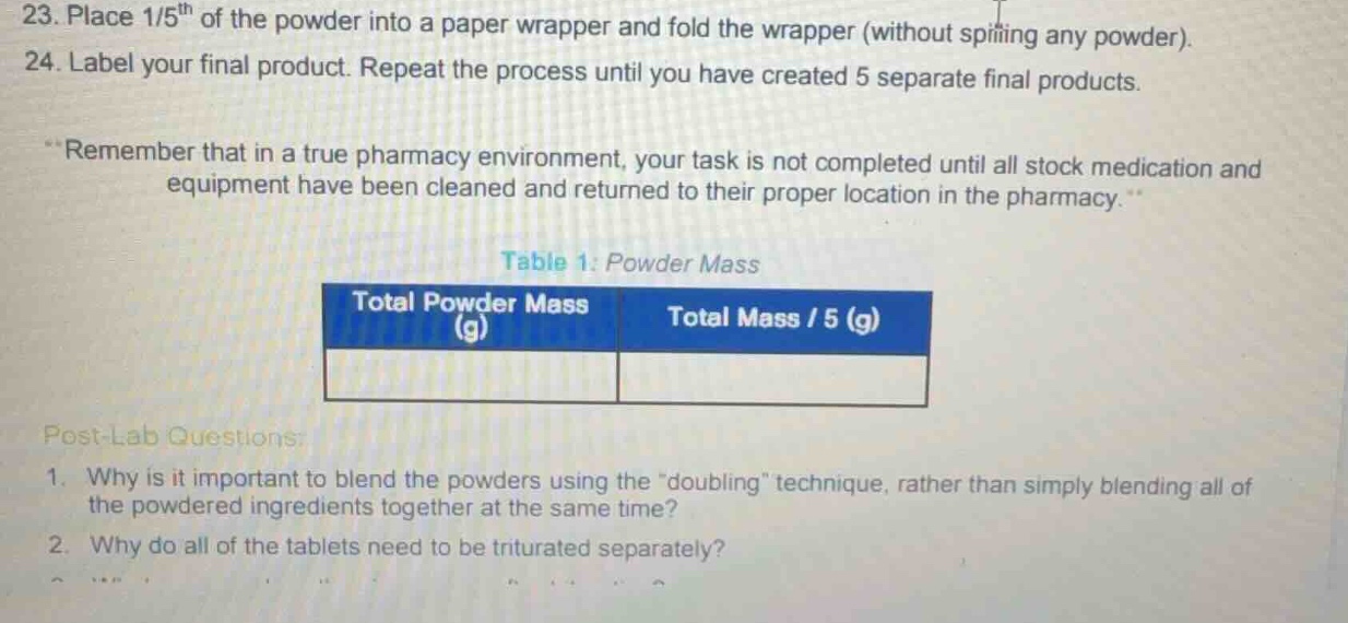 23. place 1/5th of the powder into a paper wrapper and fold the wrapper…