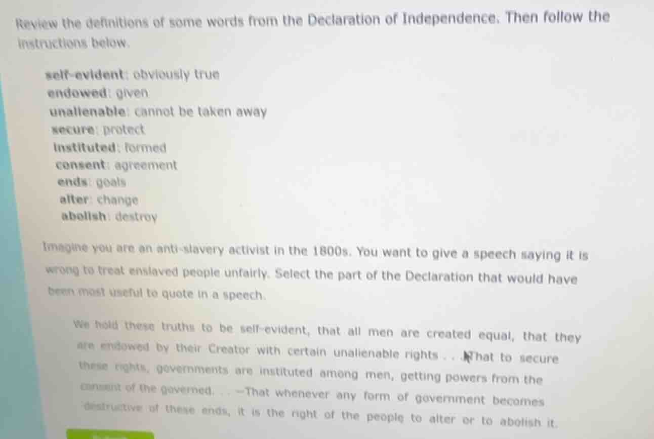 review the definitions of some words from the declaration of independen…