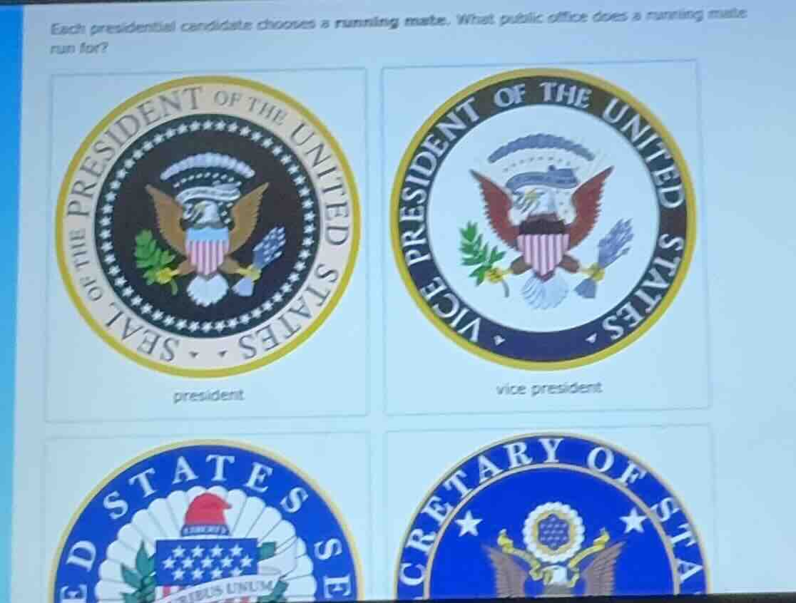 each presidential candidate chooses a running mate. what public office …