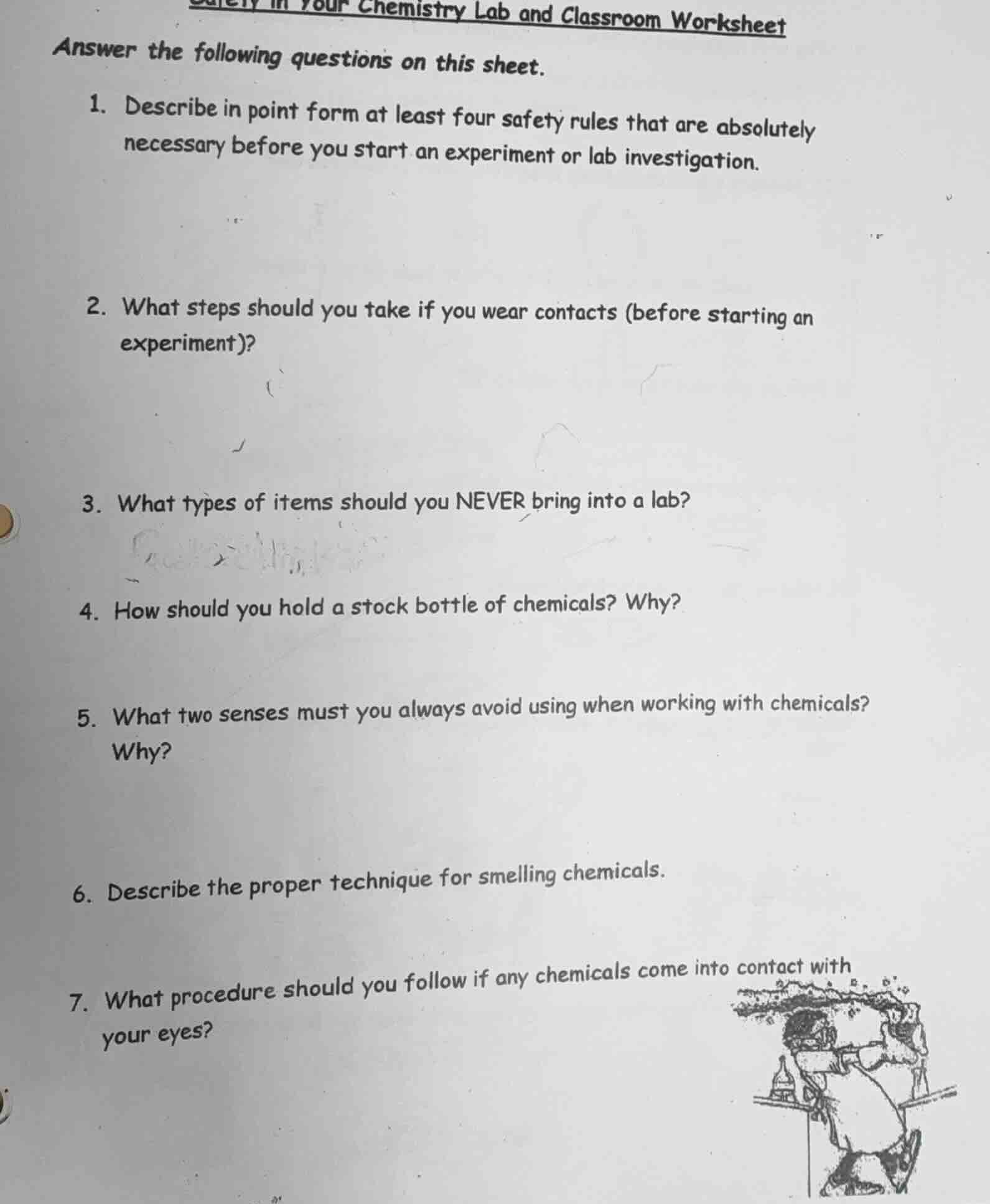 chemistry lab and classroom worksheet answer the following questions on…