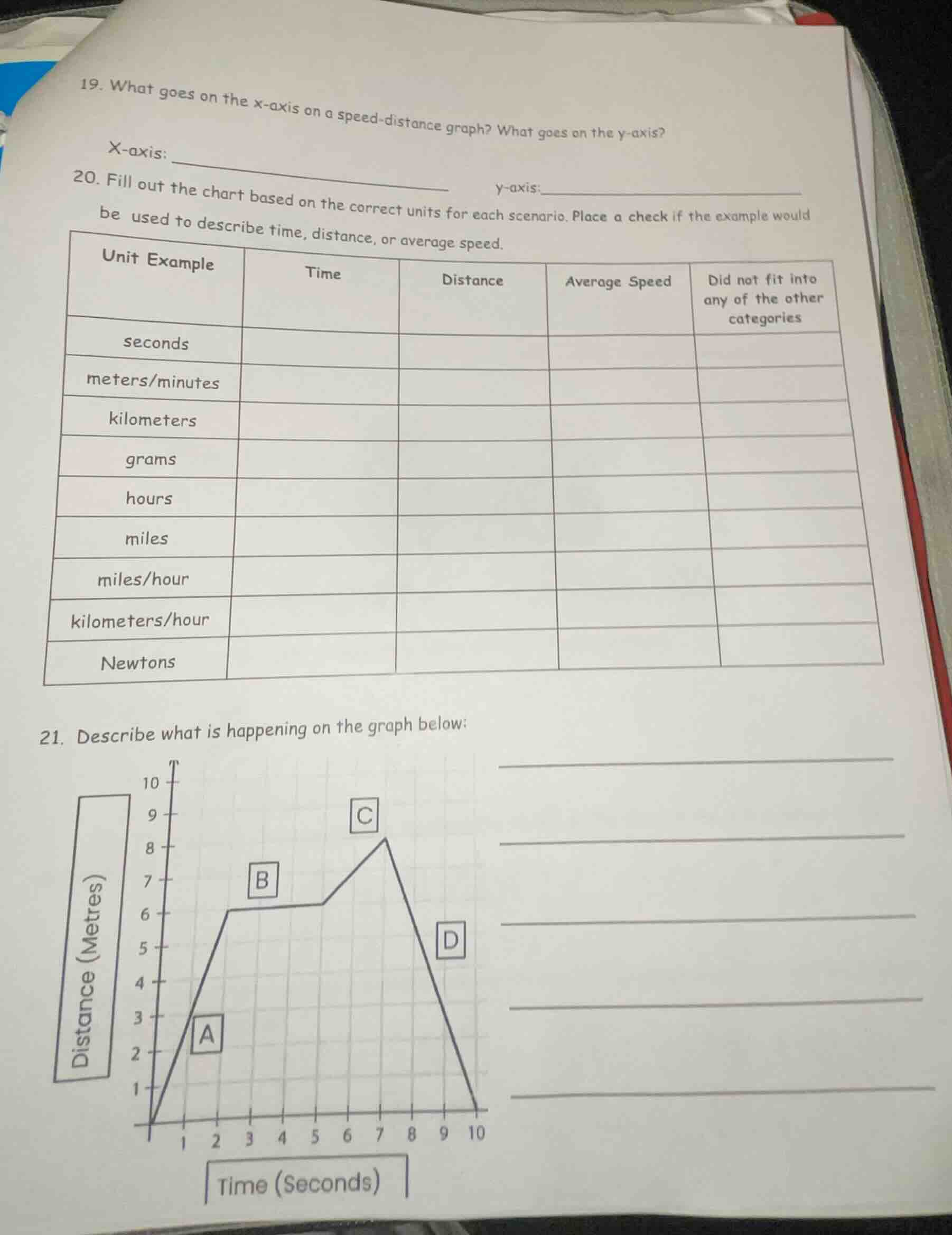 19. what goes on the x - axis on a speed - distance graph? what goes on…