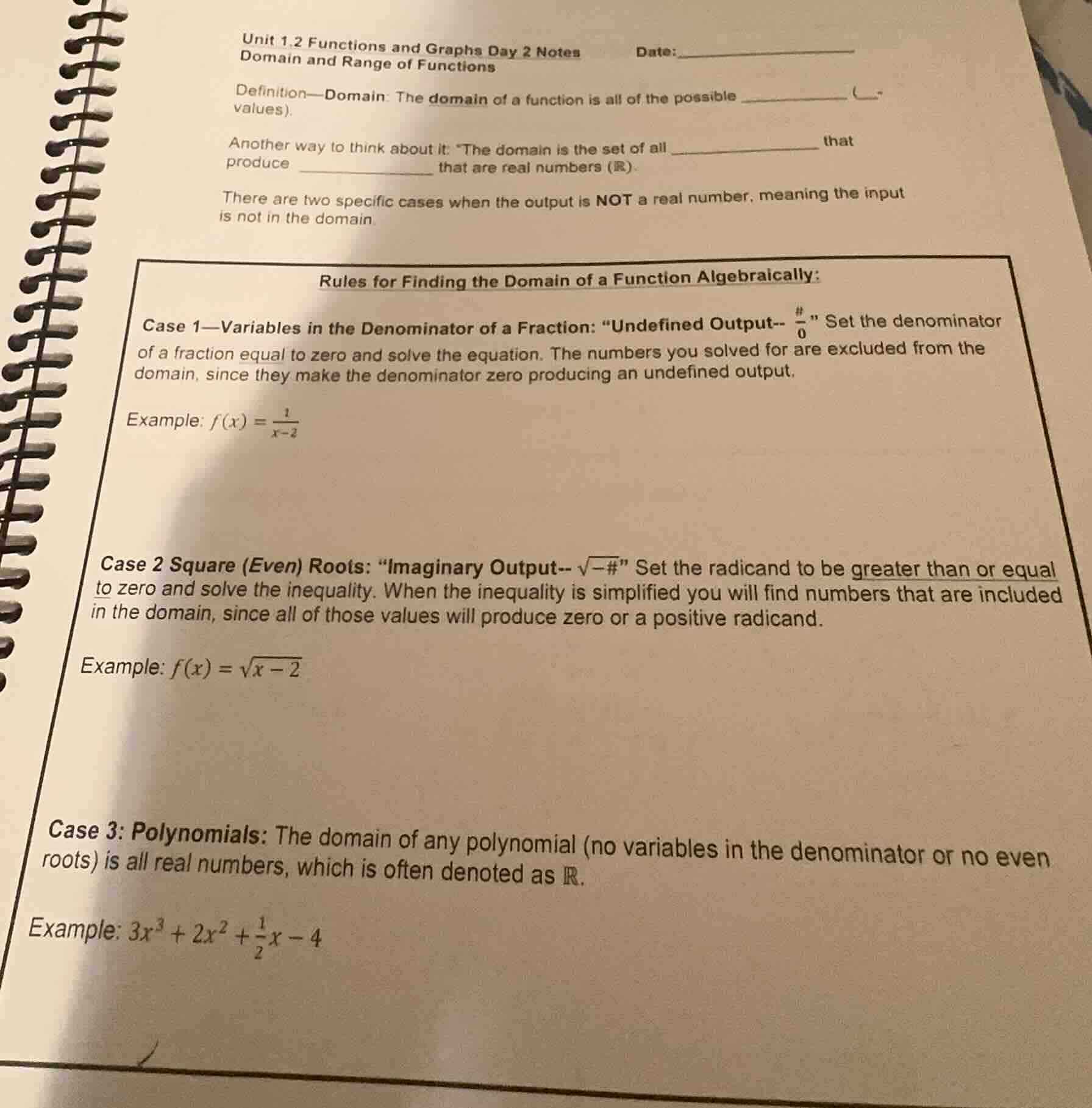 unit 1.2 functions and graphs day 2 notes date:__________ domain and ra…