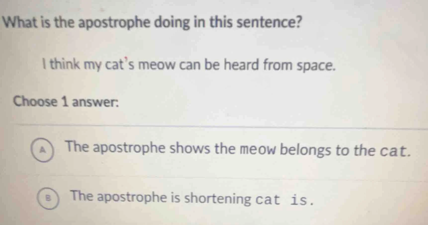 what is the apostrophe doing in this sentence? i think my cats meow can…