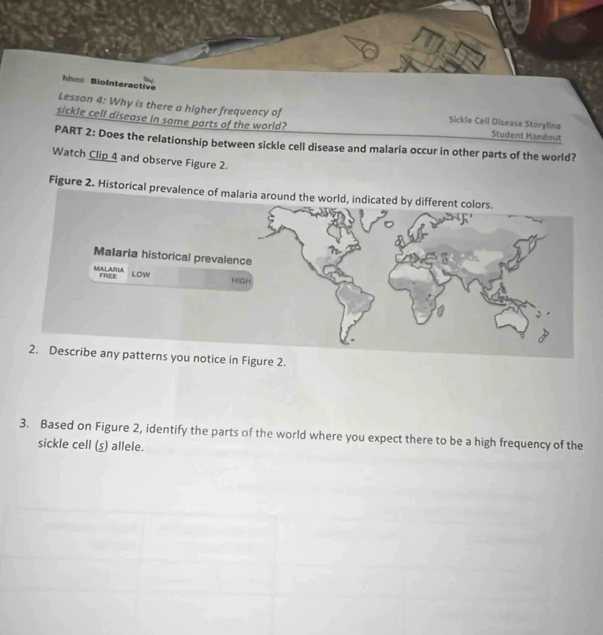 hhmi biointeractive lesson 4: why is there a higher frequency of sickle…