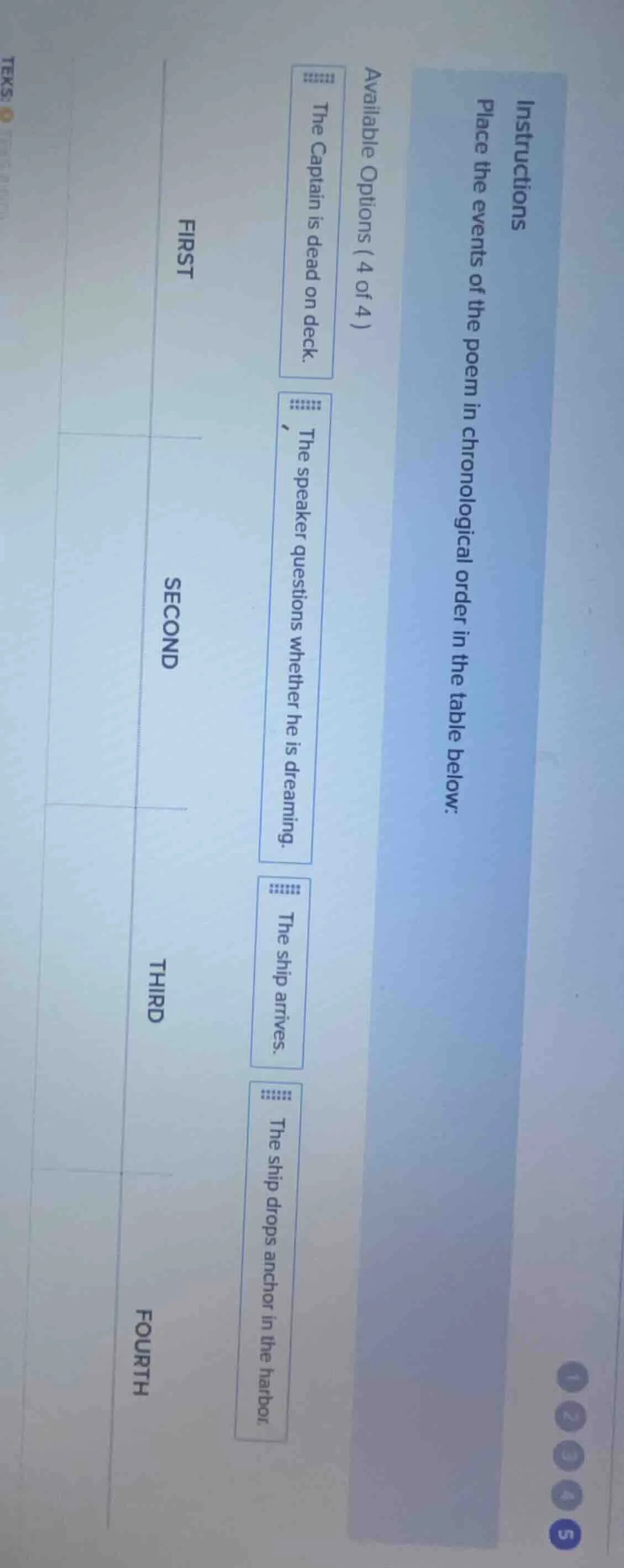 instructions place the events of the poem in chronological order in the…