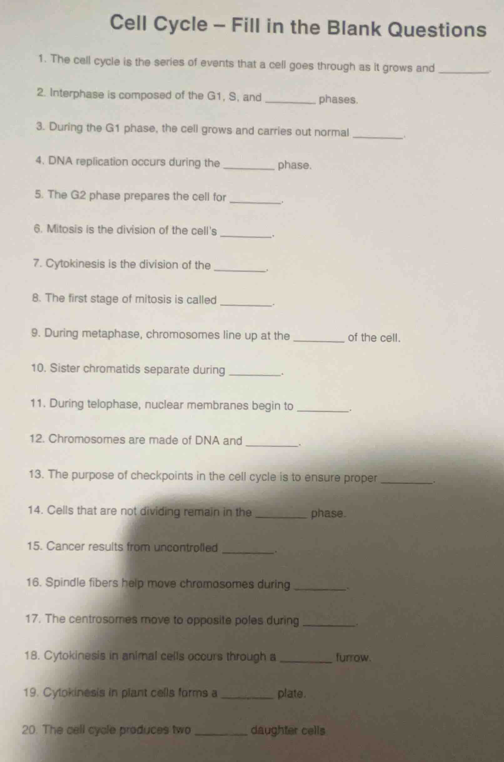 cell cycle – fill in the blank questions 1. the cell cycle is the serie…
