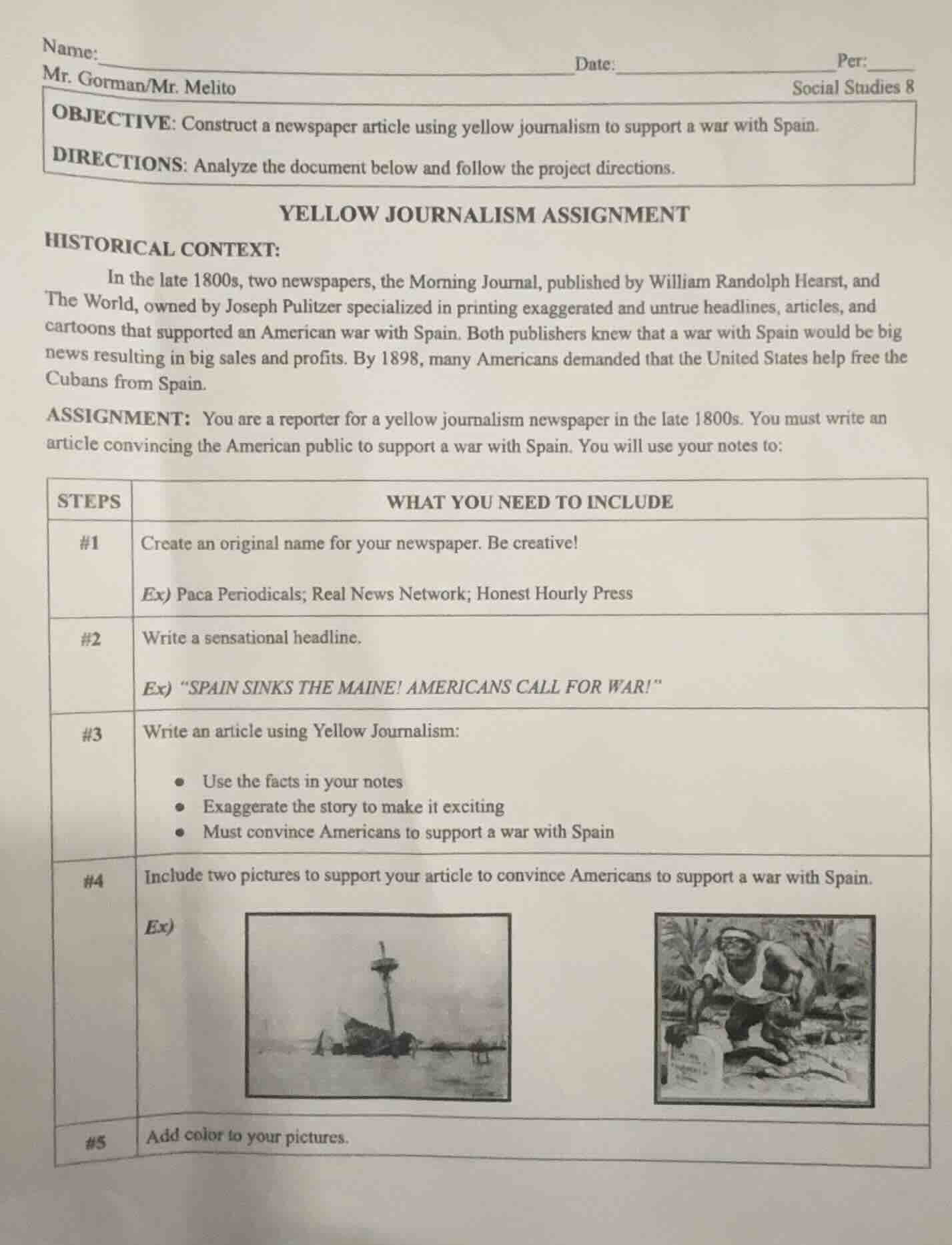 name: date: per: mr. gorman/mr. melito social studies 8 objective: cons…