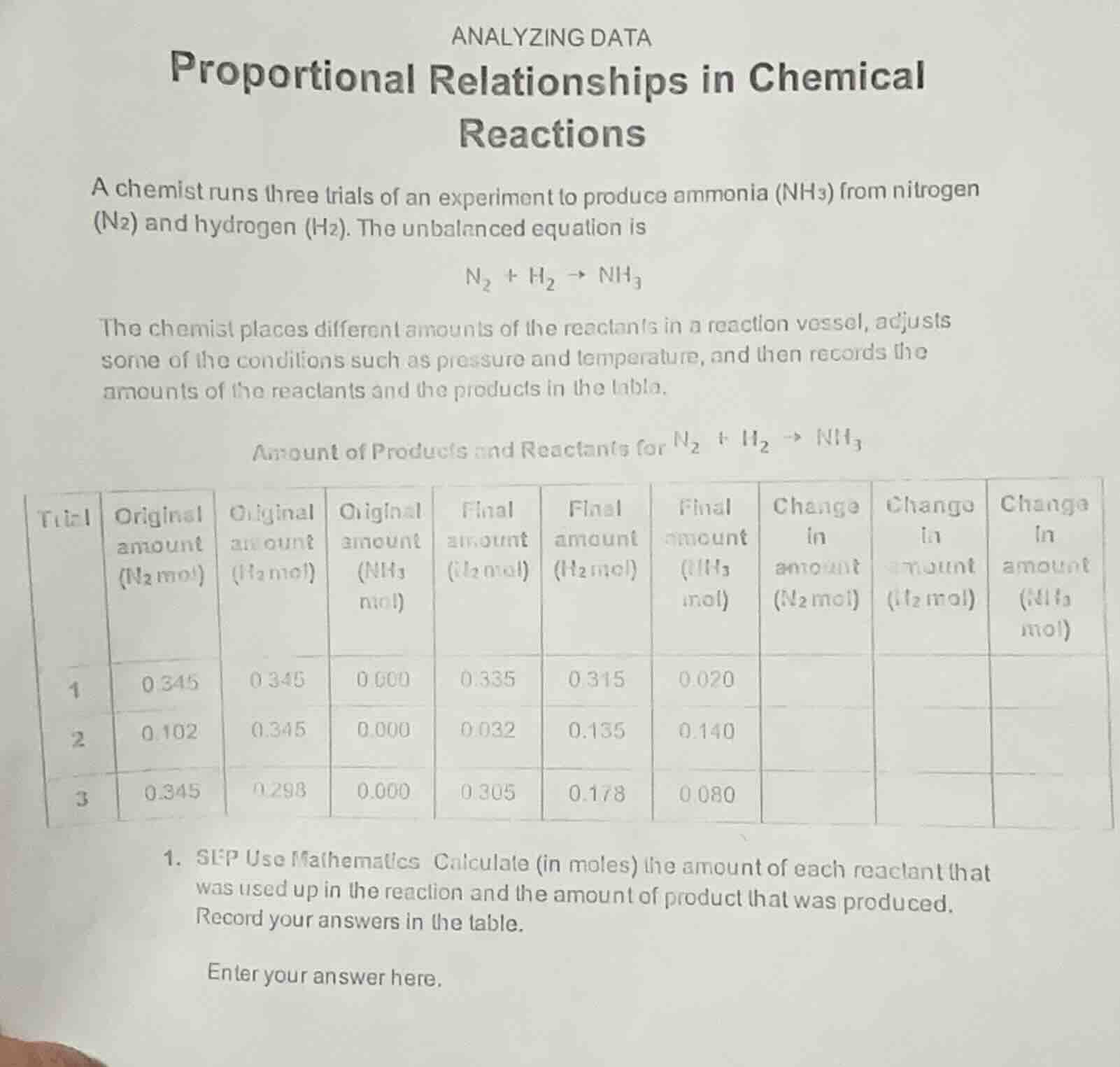analyzing data proportional relationships in chemical reactions a chemi…