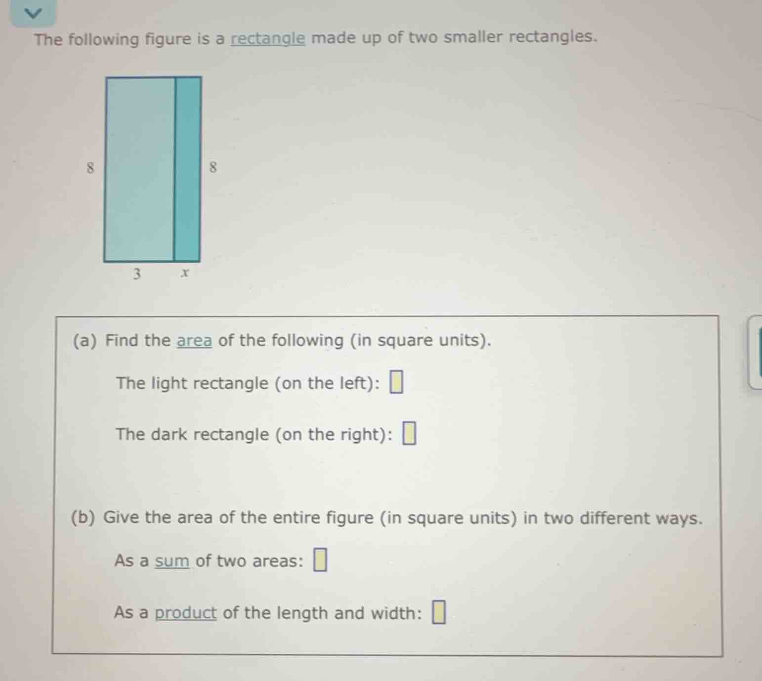 the following figure is a rectangle made up of two smaller rectangles. …