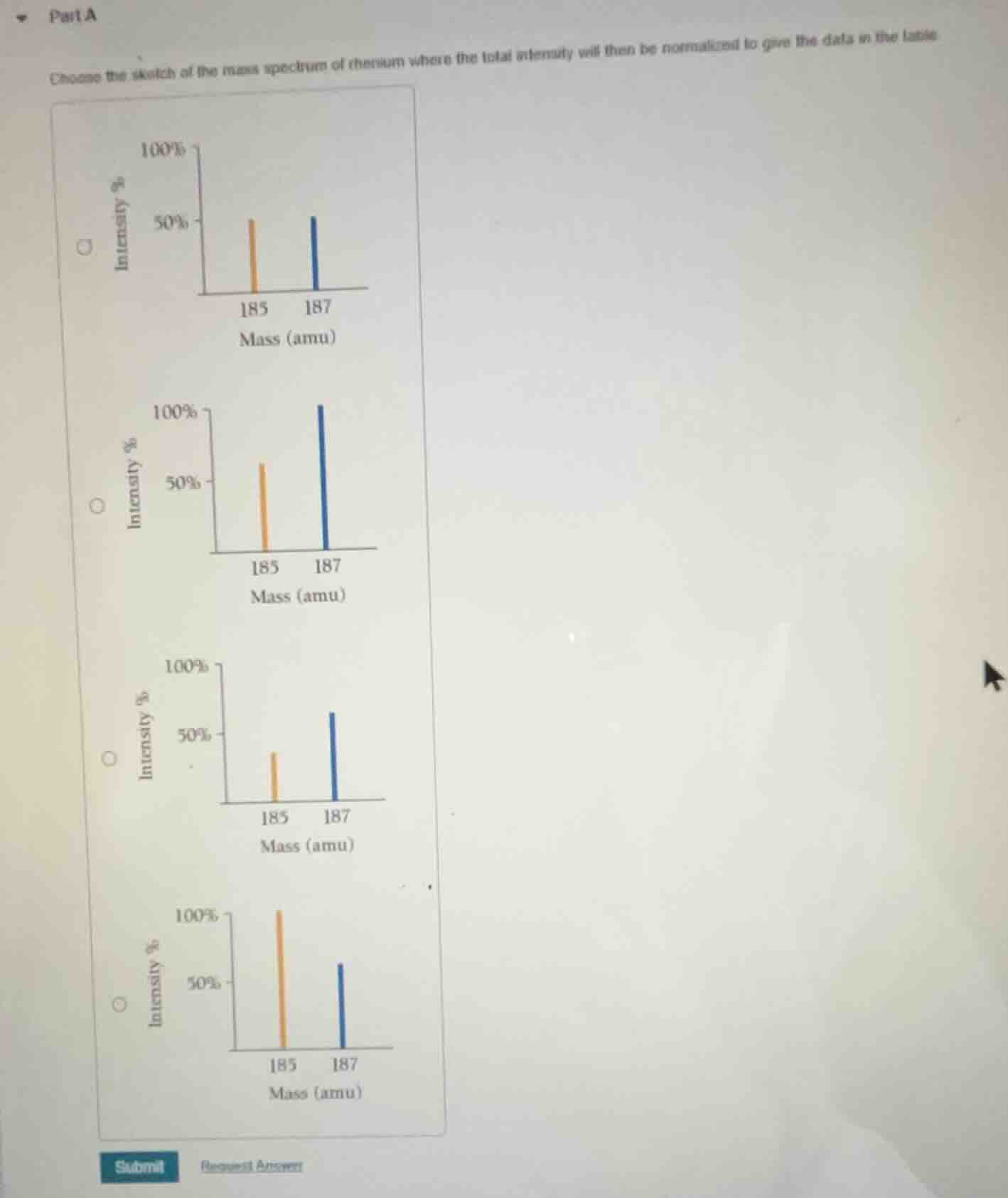 part a choose the sketch of the mass spectrum of rhenium where the tota…