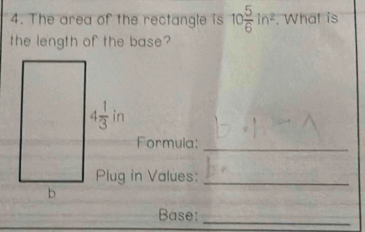 4. the area of the rectangle is $10\\frac{5}{6}\\text{ in}^2$. what is …