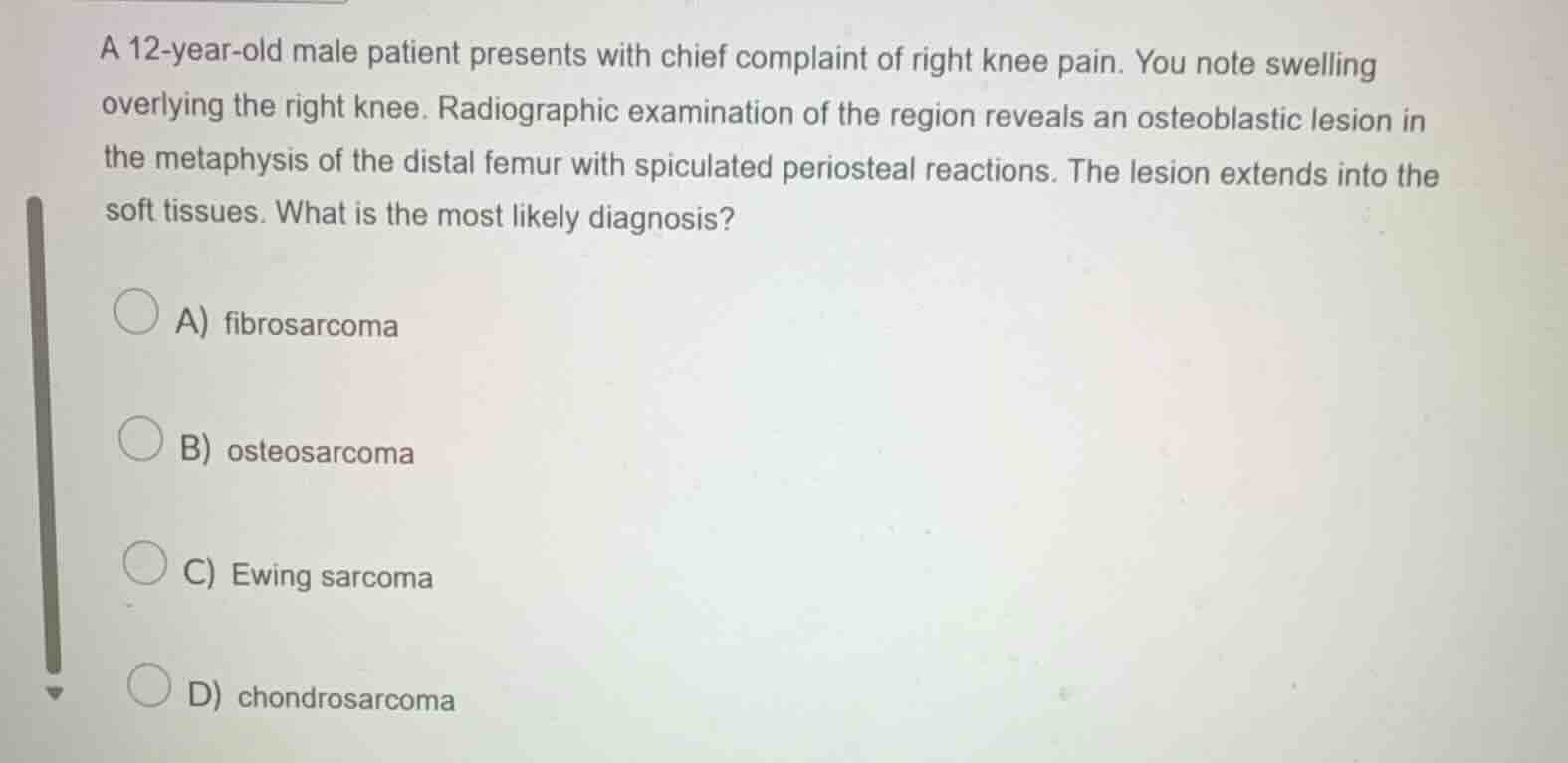 a 12-year-old male patient presents with chief complaint of right knee …