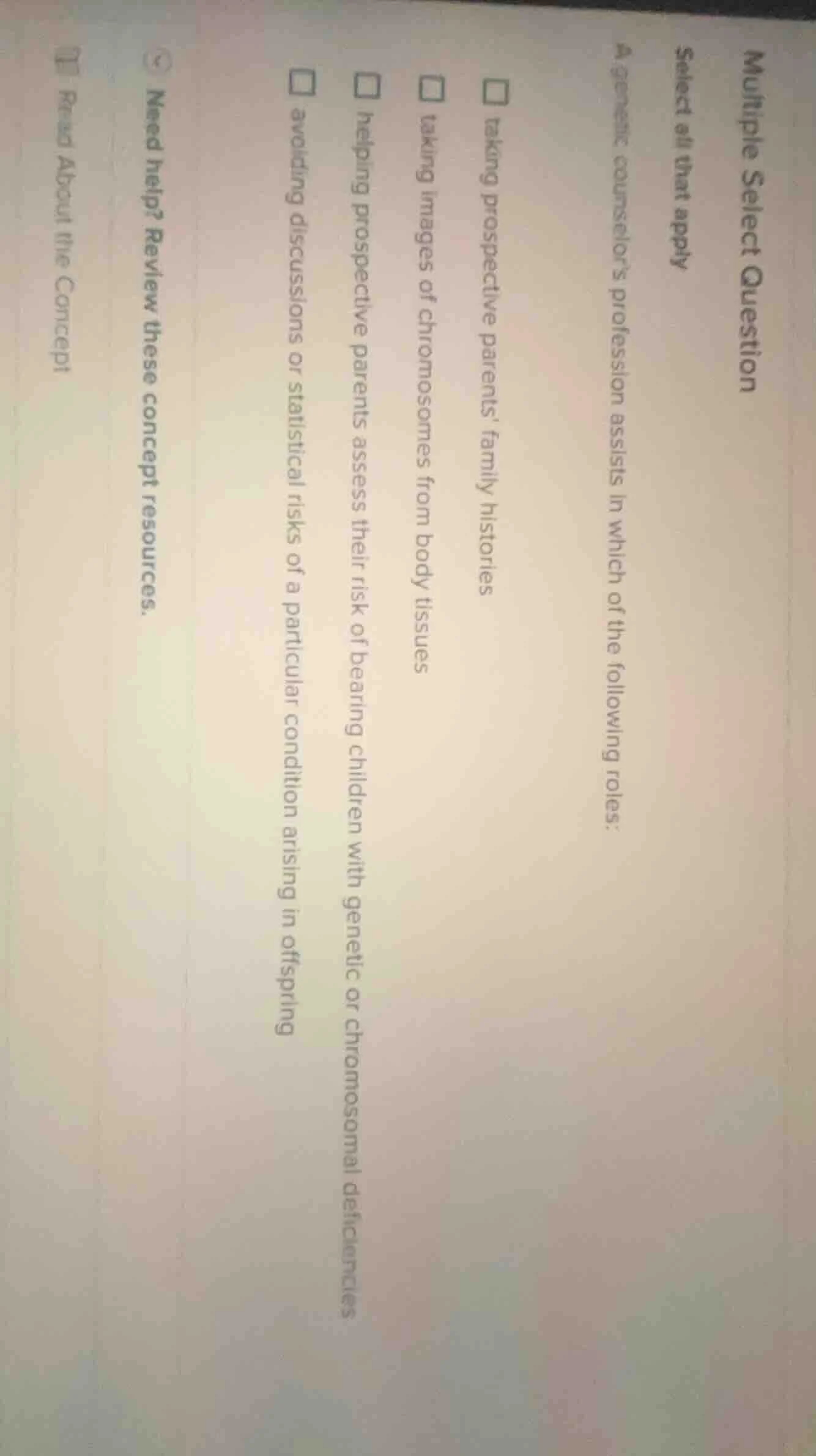 multiple select question select all that apply a genetic counselors pro…