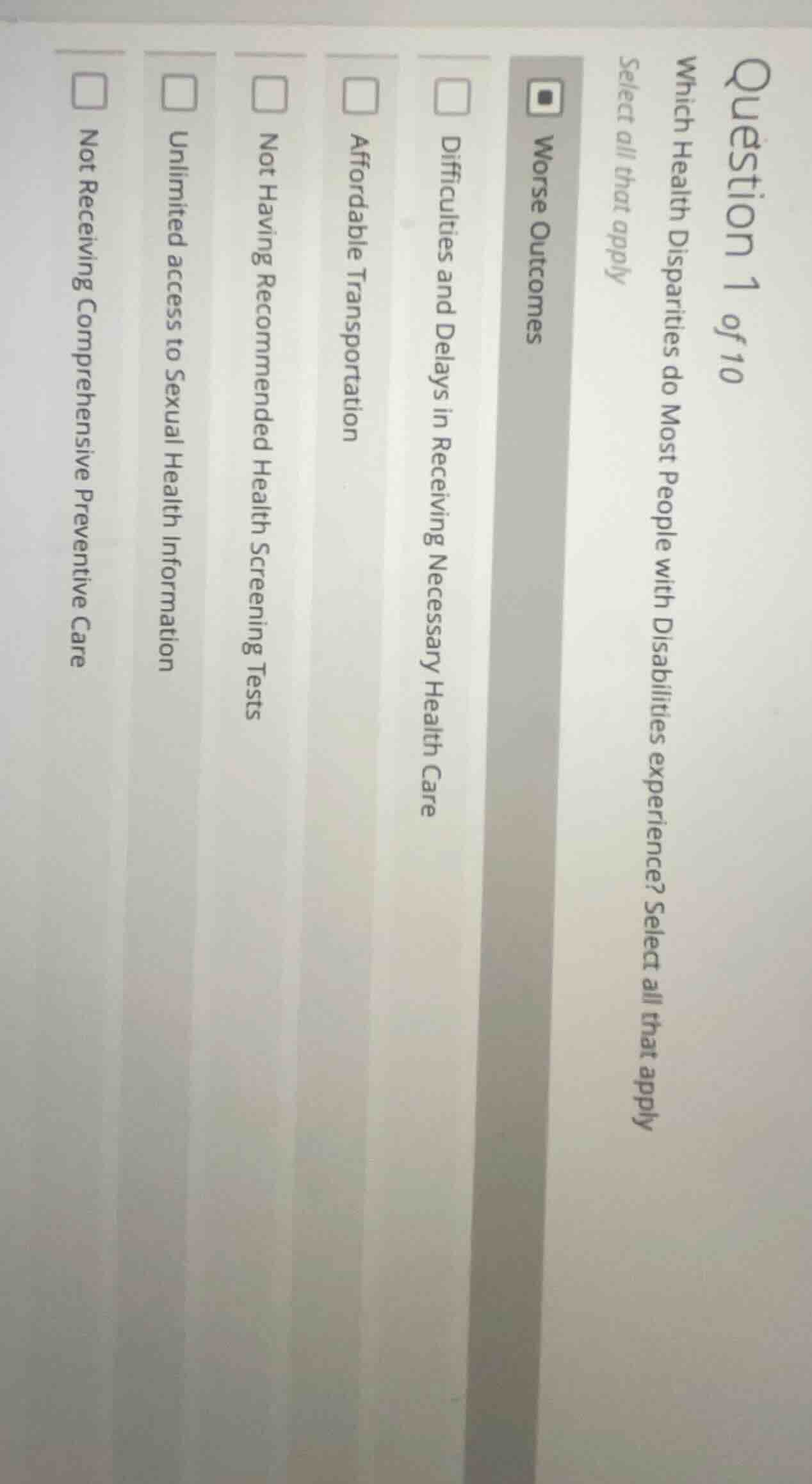 question 1 of 10 which health disparities do most people with disabilit…