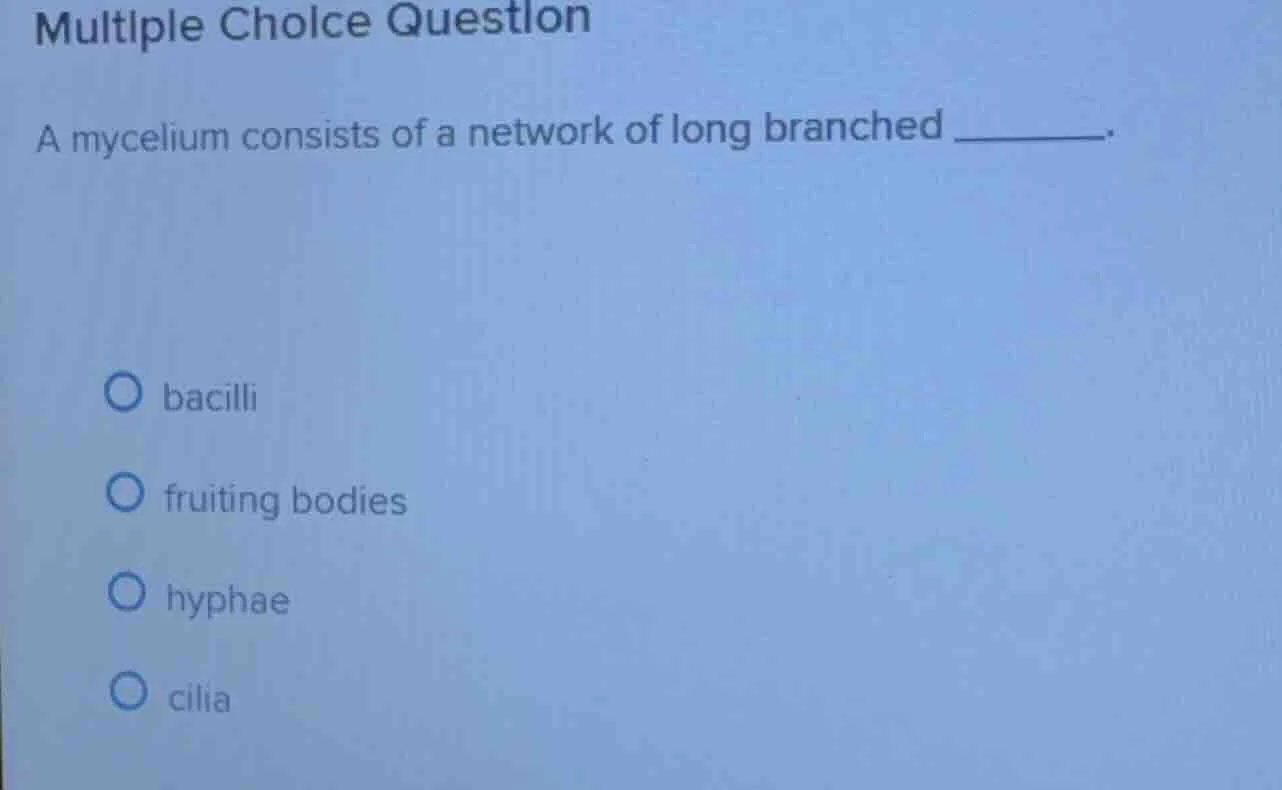 multiple choice question a mycelium consists of a network of long branc…