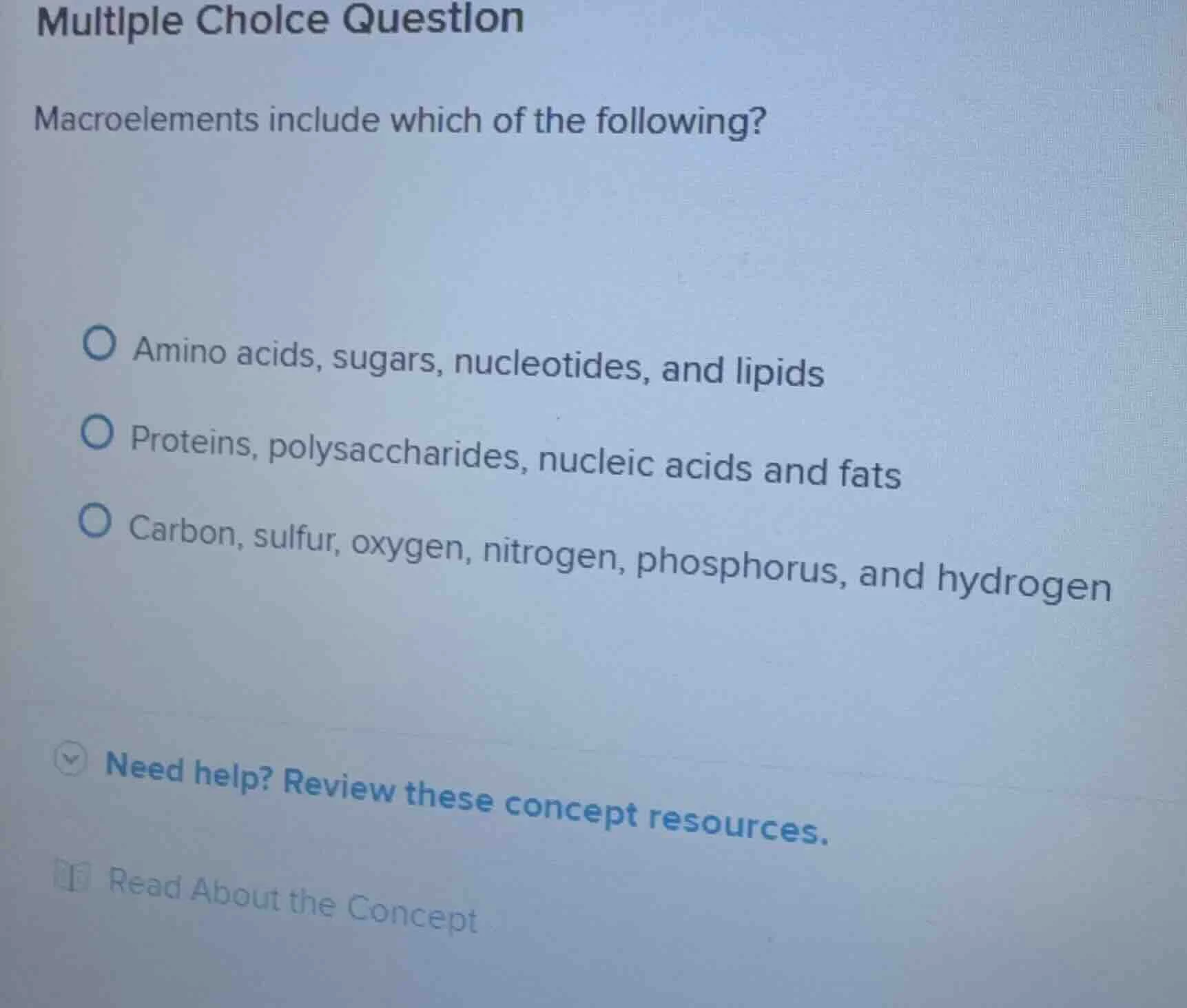multiple choice question macroelements include which of the following? …