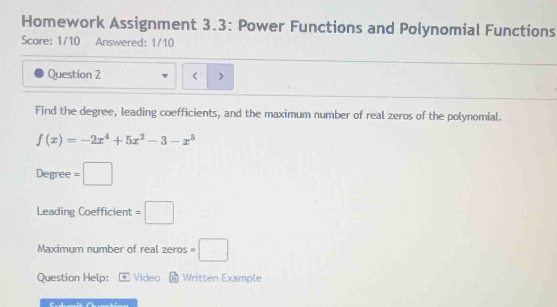 homework assignment 3.3: power functions and polynomial functions score…
