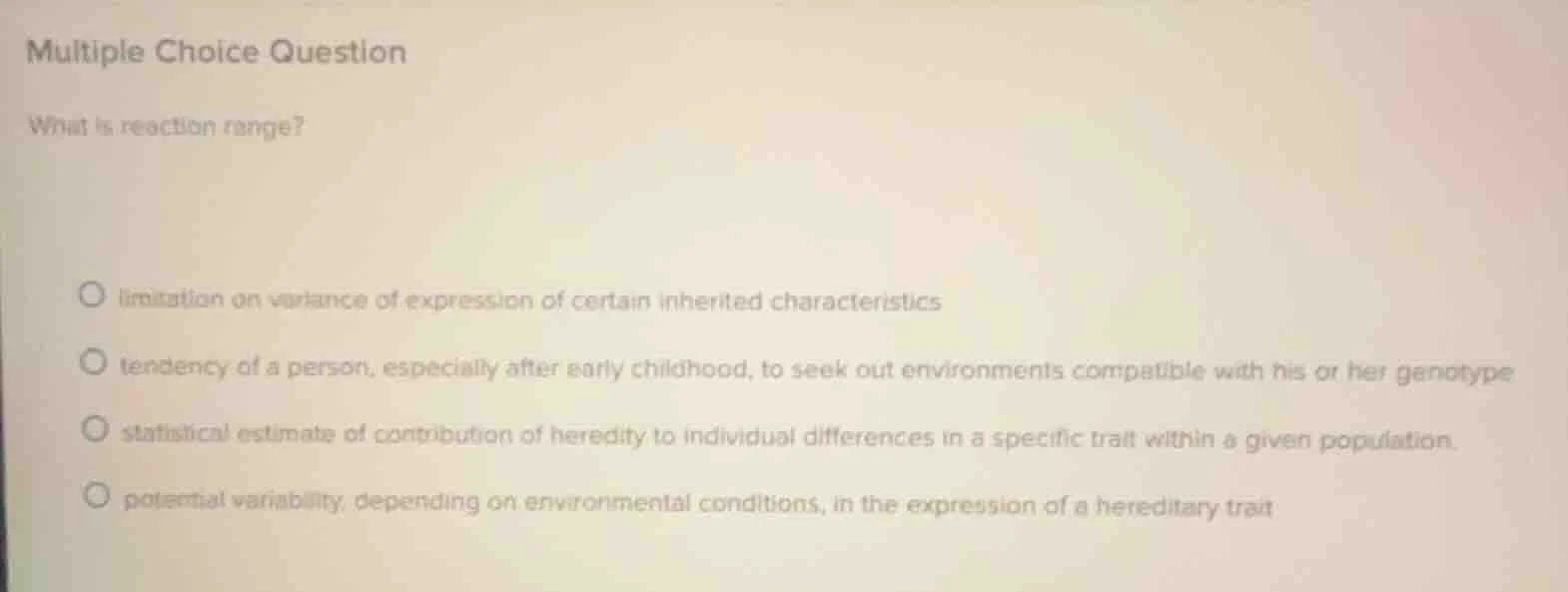 multiple choice question what is reaction range? - limitation on varian…