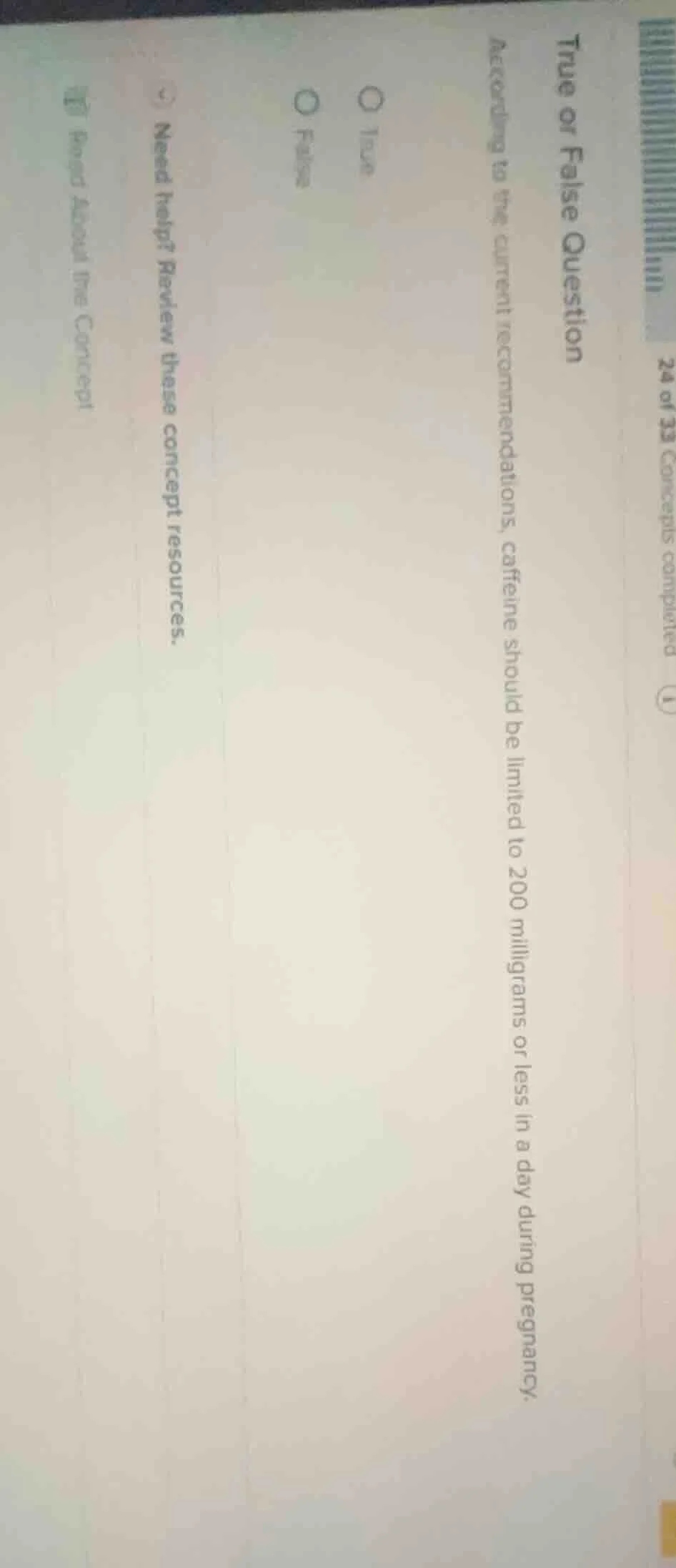 true or false question according to the current recommendations, caffei…