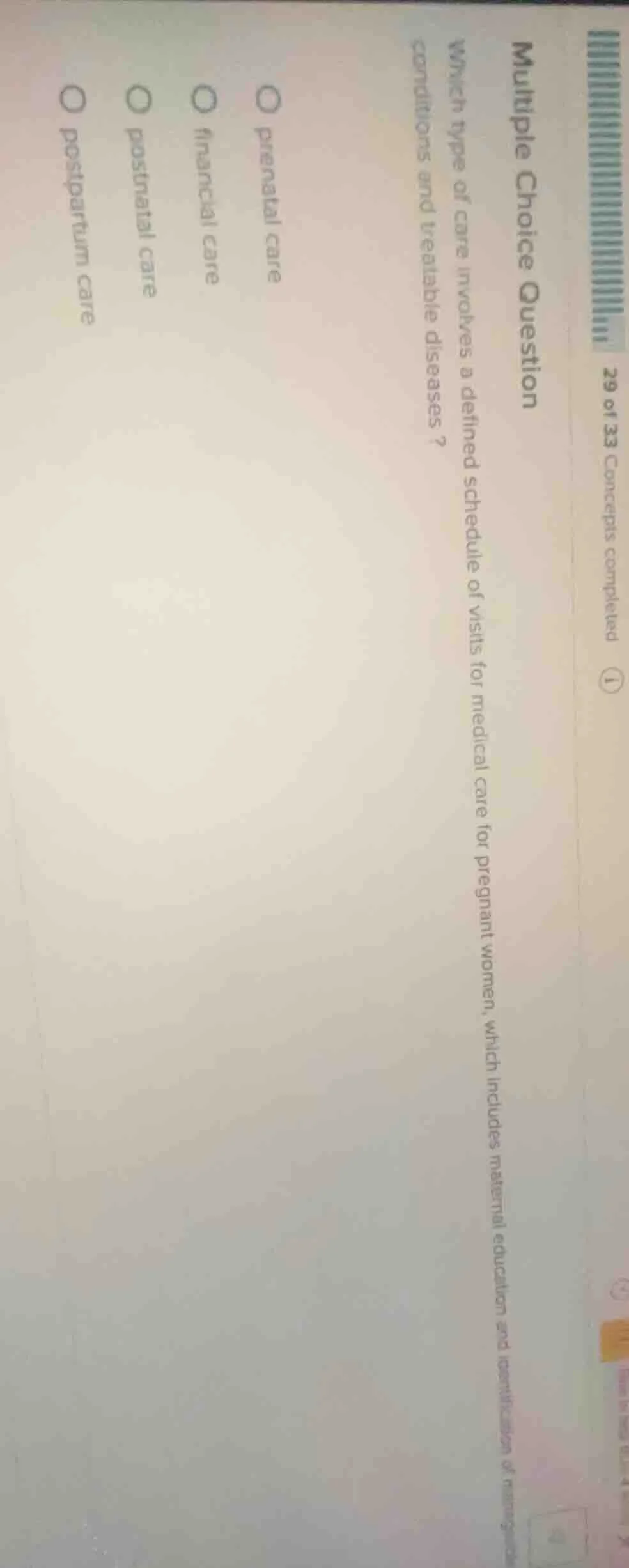 multiple choice question which type of care involves a defined schedule…