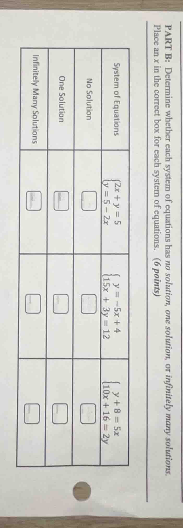 part b: determine whether each system of equations has no solution, one…