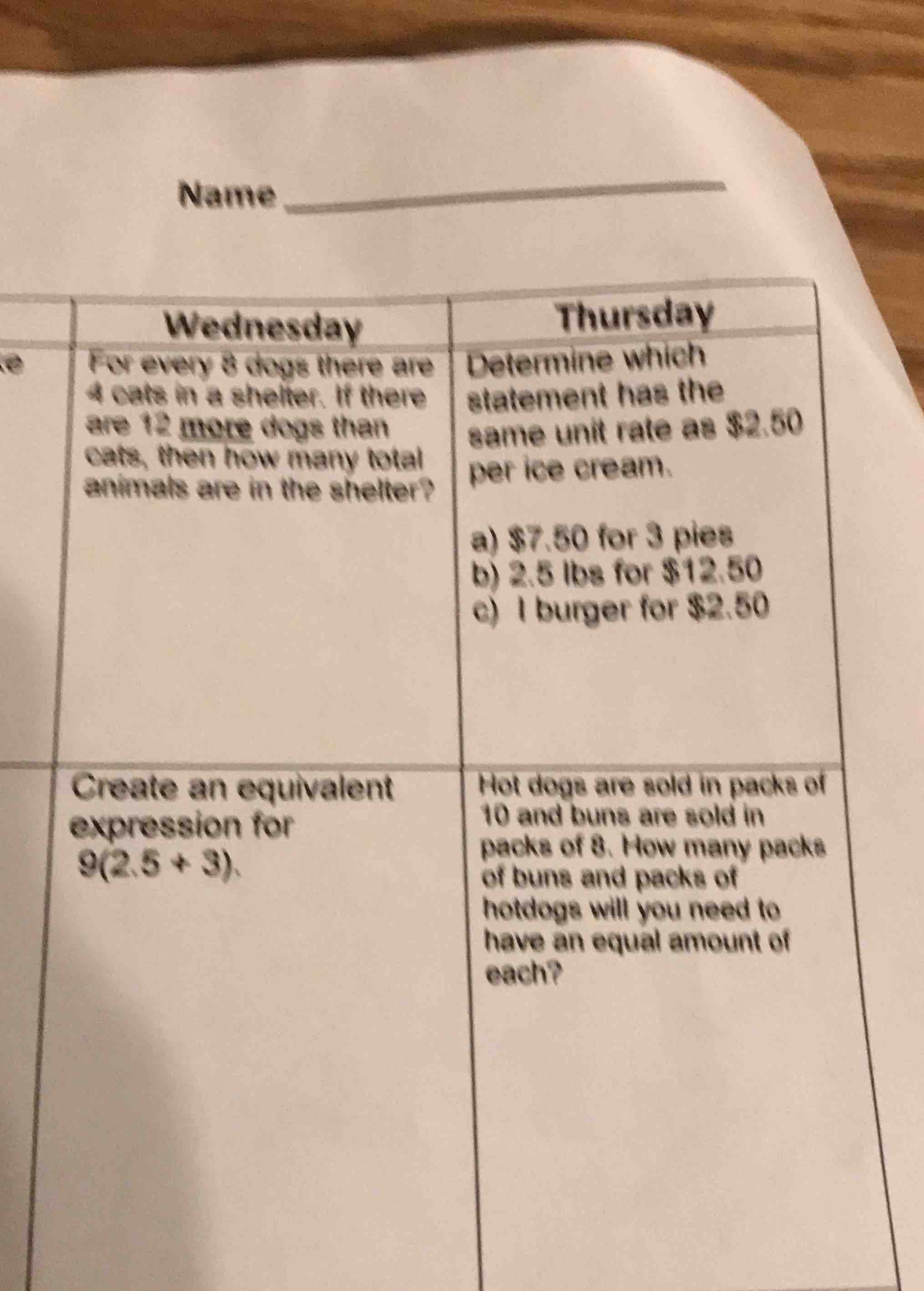 name wednesday for every 8 dogs there are 4 cats in a shelter. if there…