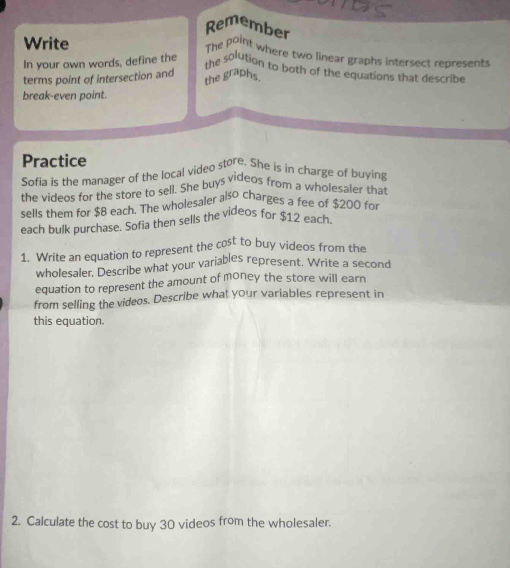 write in your own words, define the terms point of intersection and bre…