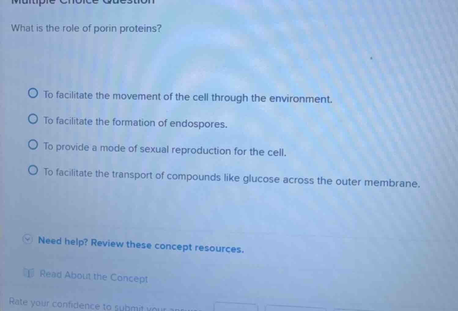multiple choice question what is the role of porin proteins? to facilit…