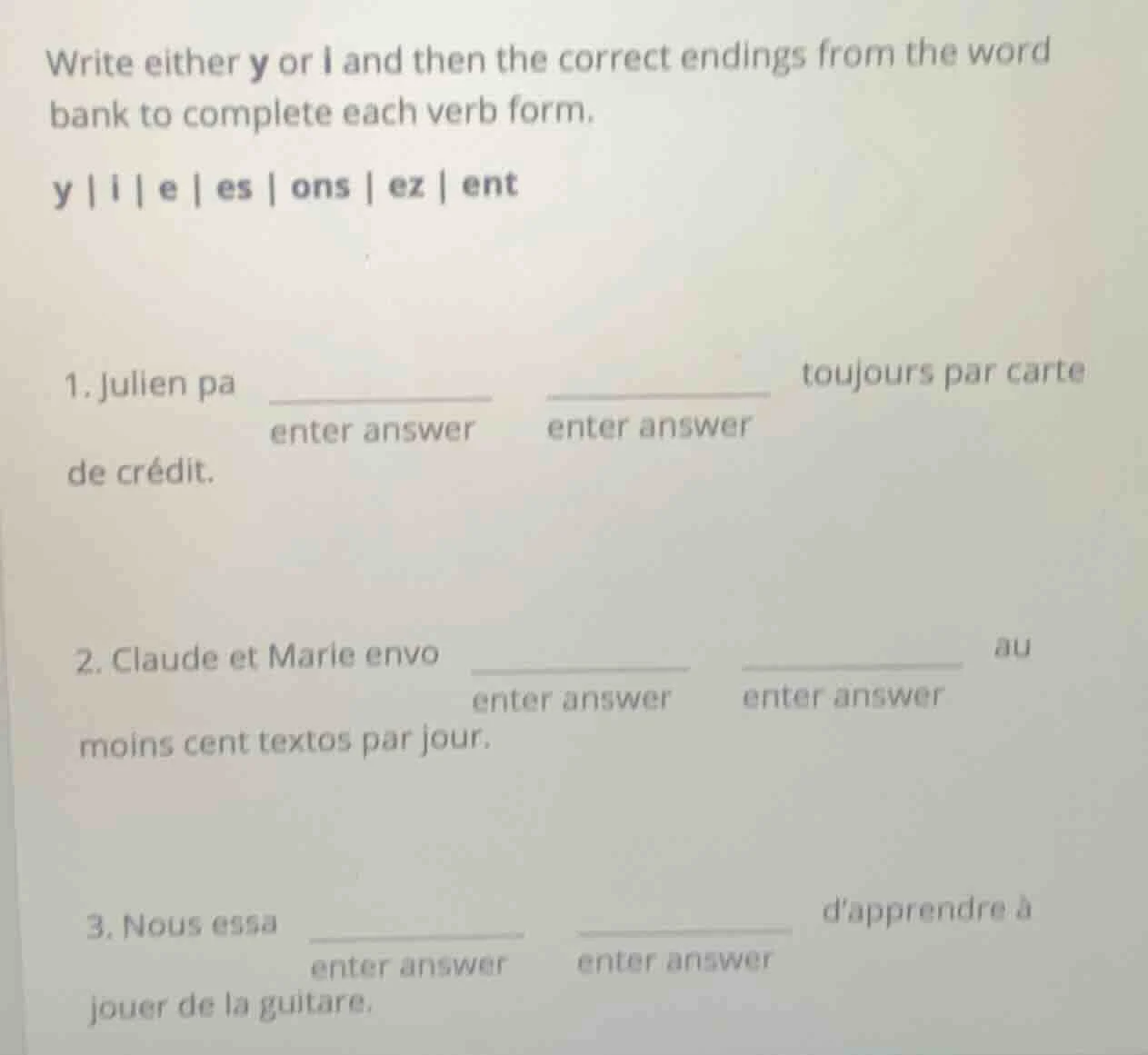 write either y or i and then the correct endings from the word bank to …
