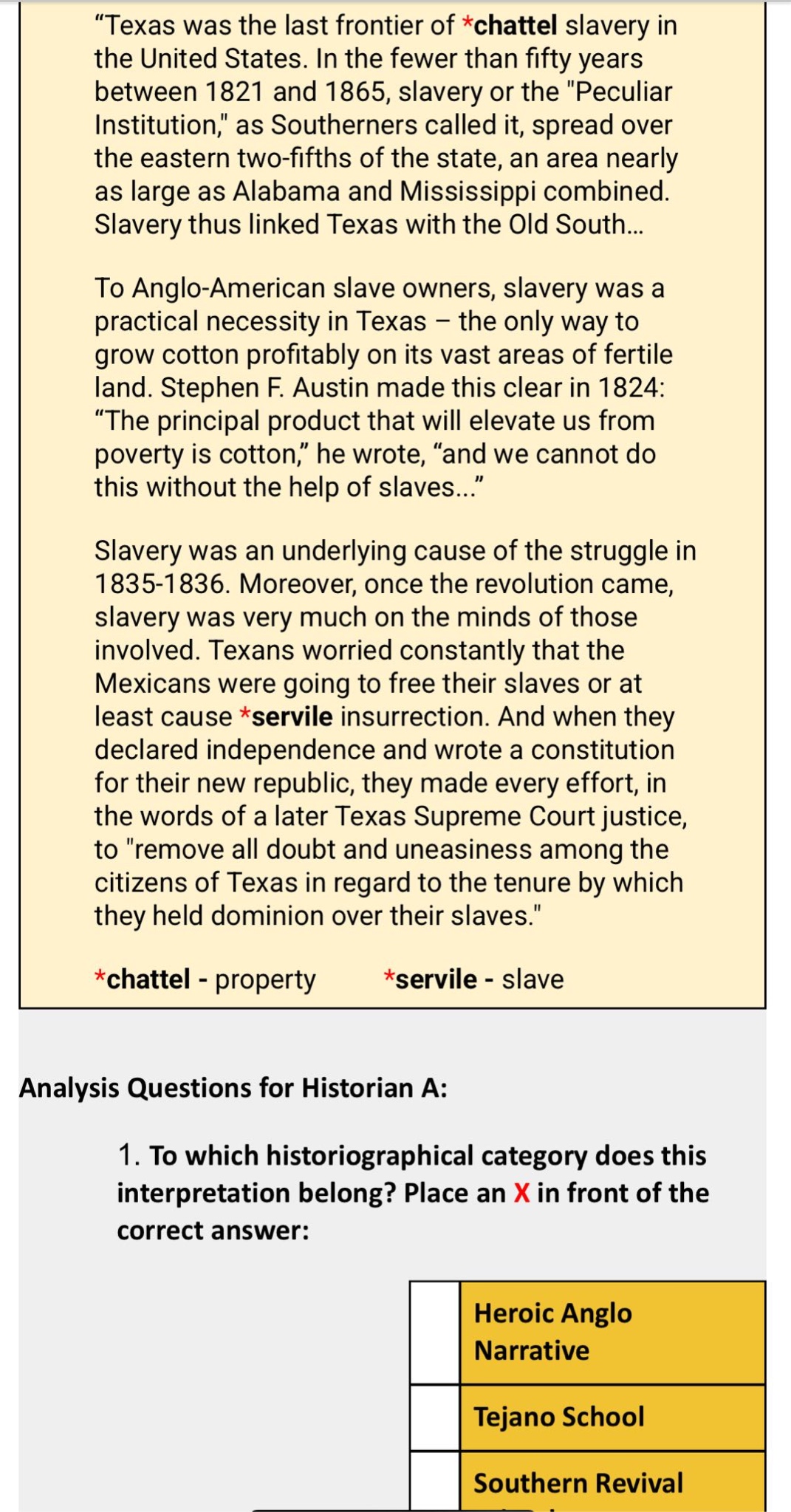 “texas was the last frontier of *chattel slavery in the united states. …