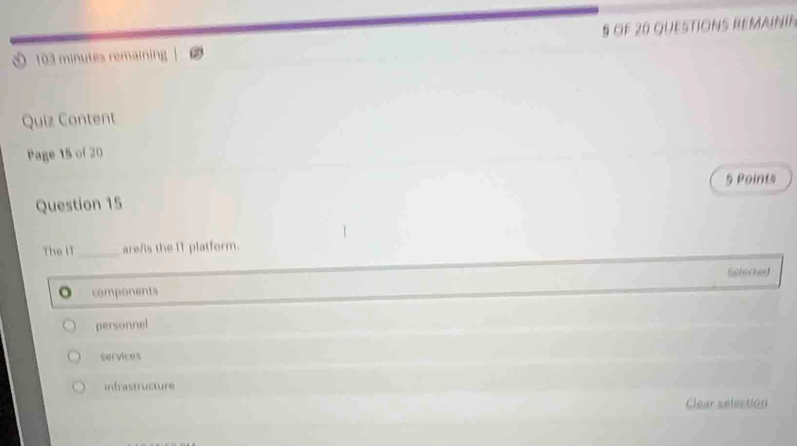 quiz content page 15 of 20 question 15 the it ______ are/is the it plat…