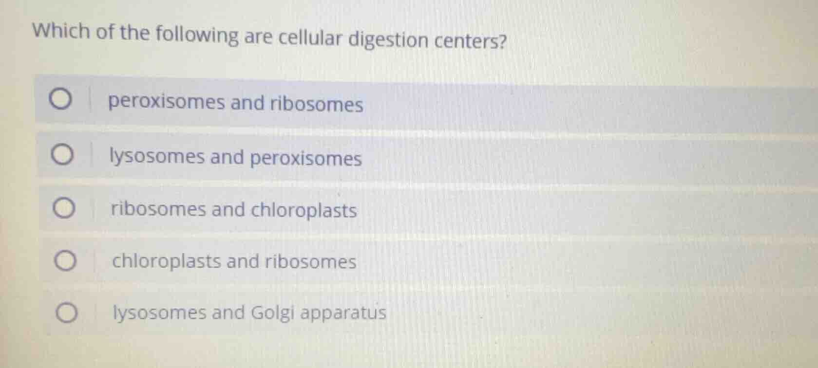 which of the following are cellular digestion centers? peroxisomes and …
