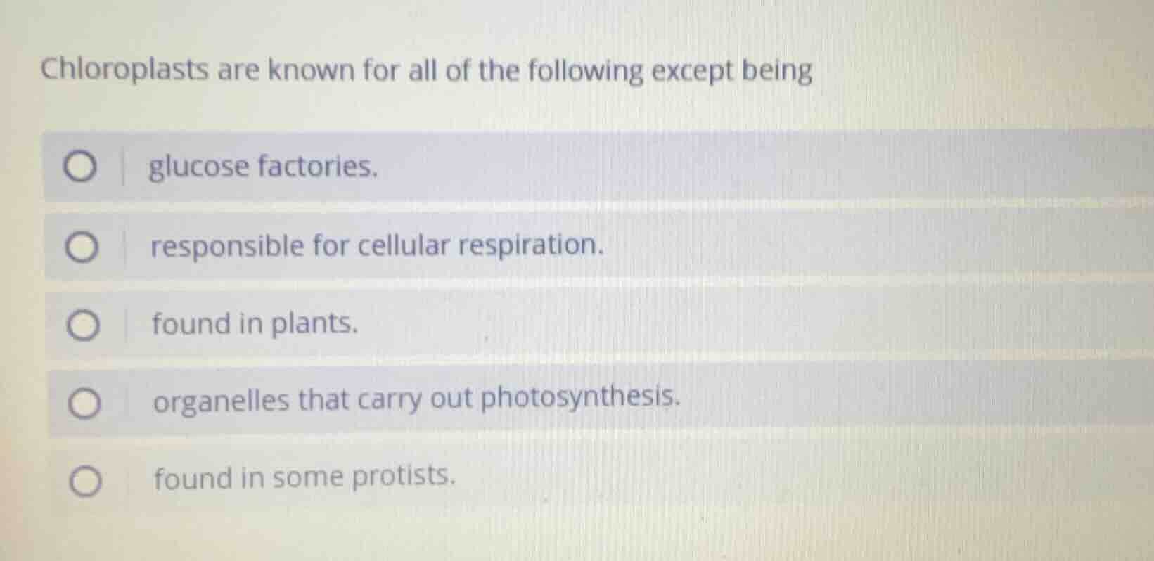 chloroplasts are known for all of the following except being glucose fa…