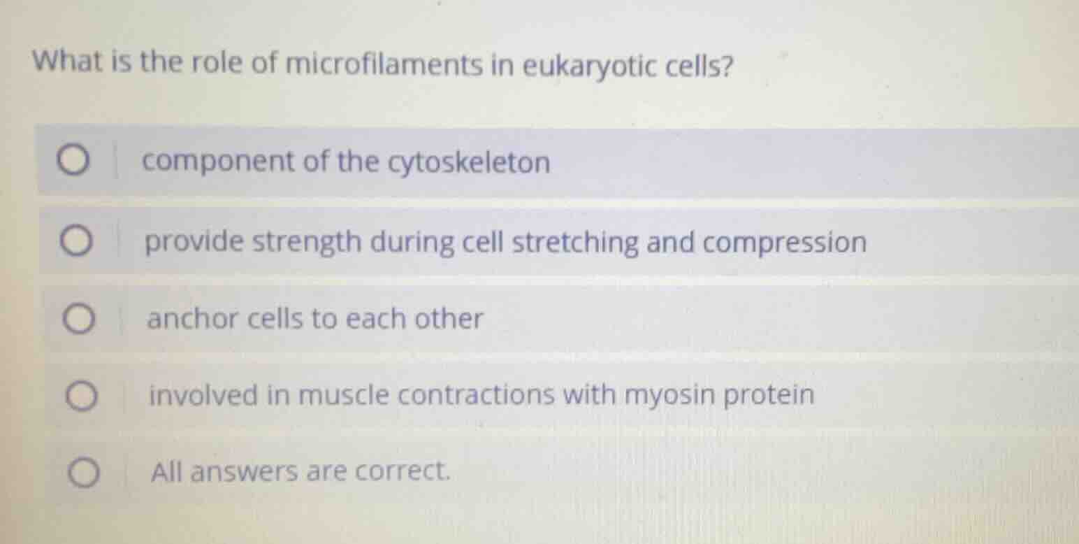what is the role of microfilaments in eukaryotic cells? component of th…